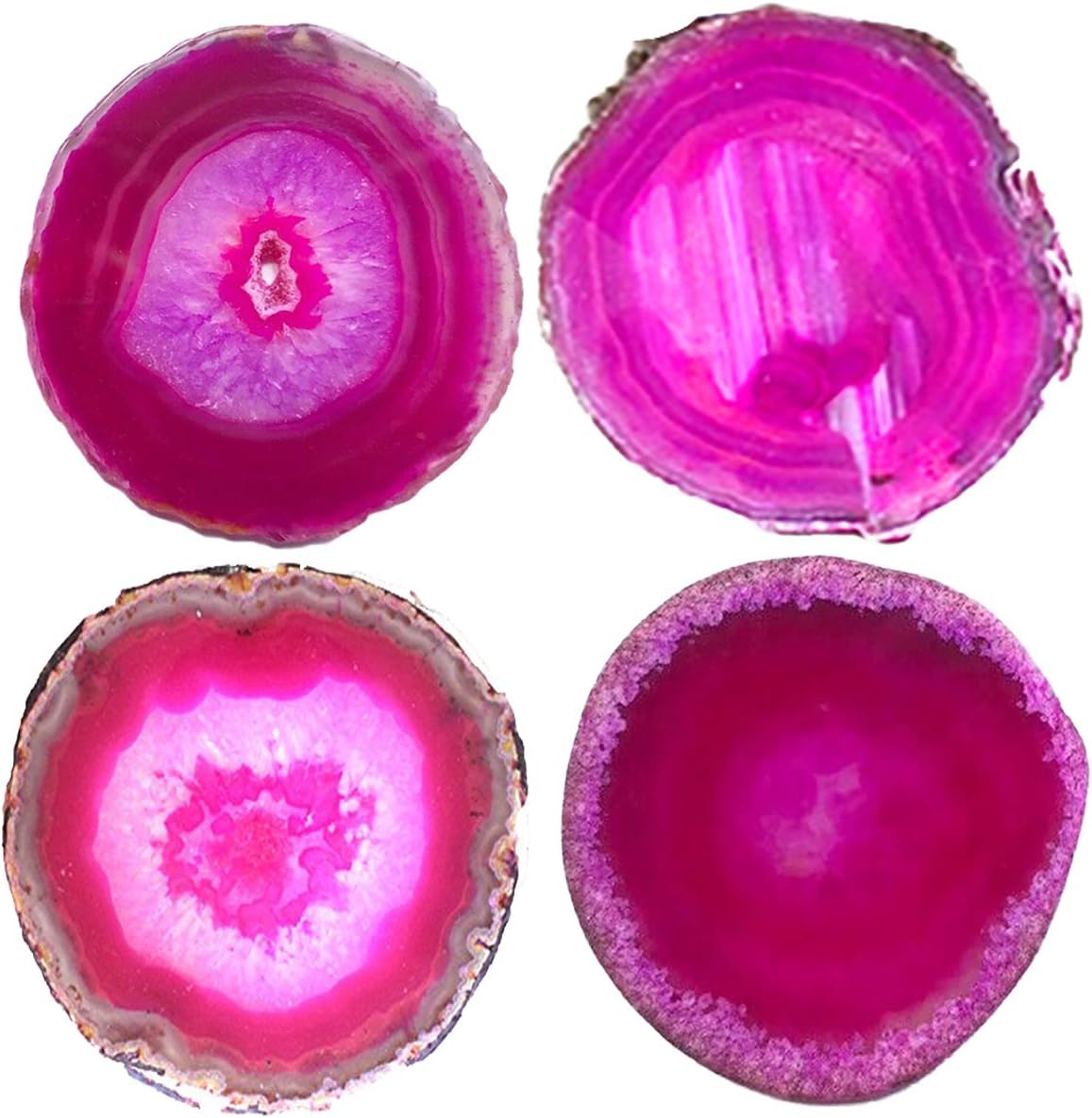 JIC Gem Set of 4 Dyed Pink Agate Geode Coasters Slices with Rubber Bumpers image 2