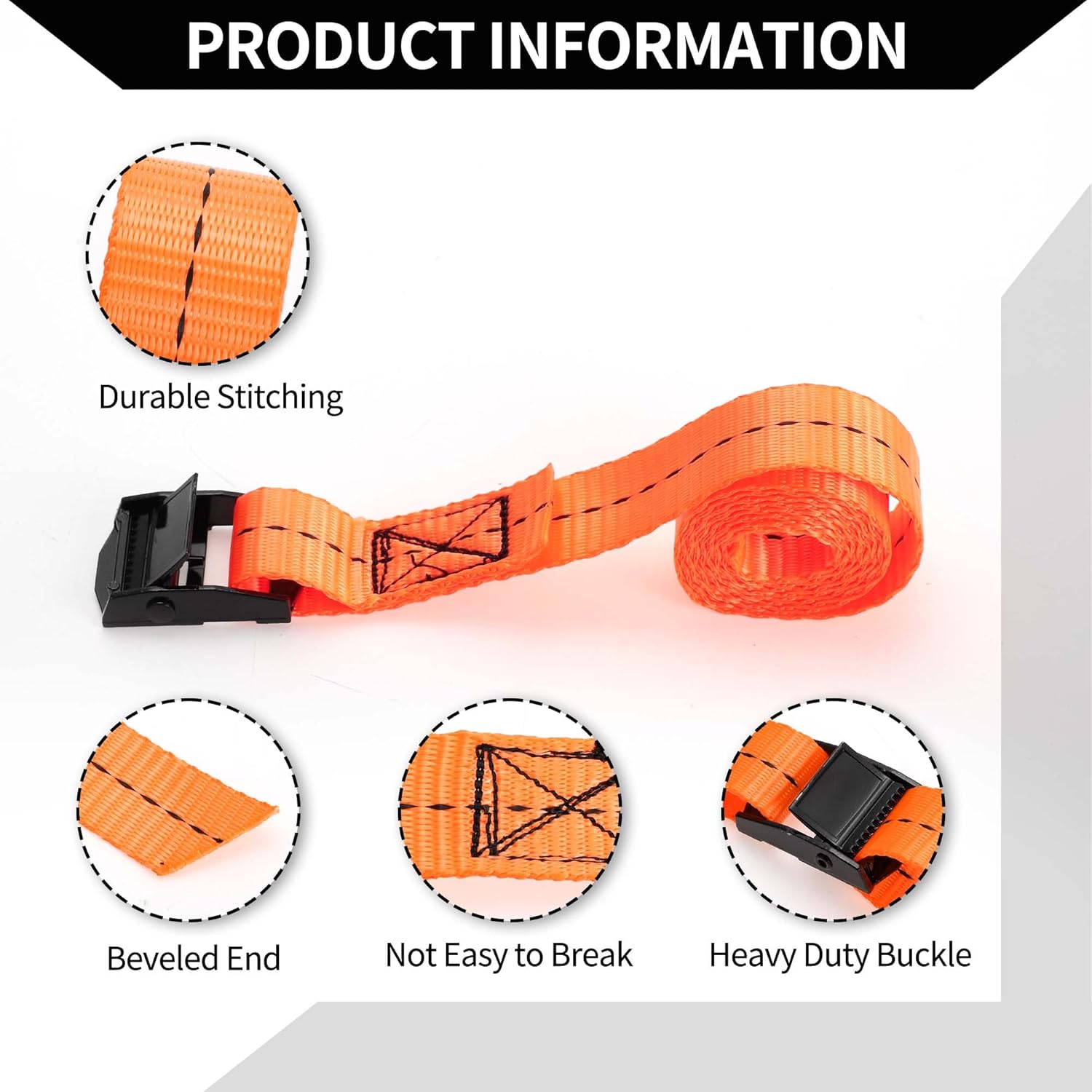 Ratchet Tie Down Straps/Heavy Duty Tensioning Belts Motorcycle Trailer Trucks Cargo/Adjustable 250kg 1"x 3.2' / 1 Pcs Orange