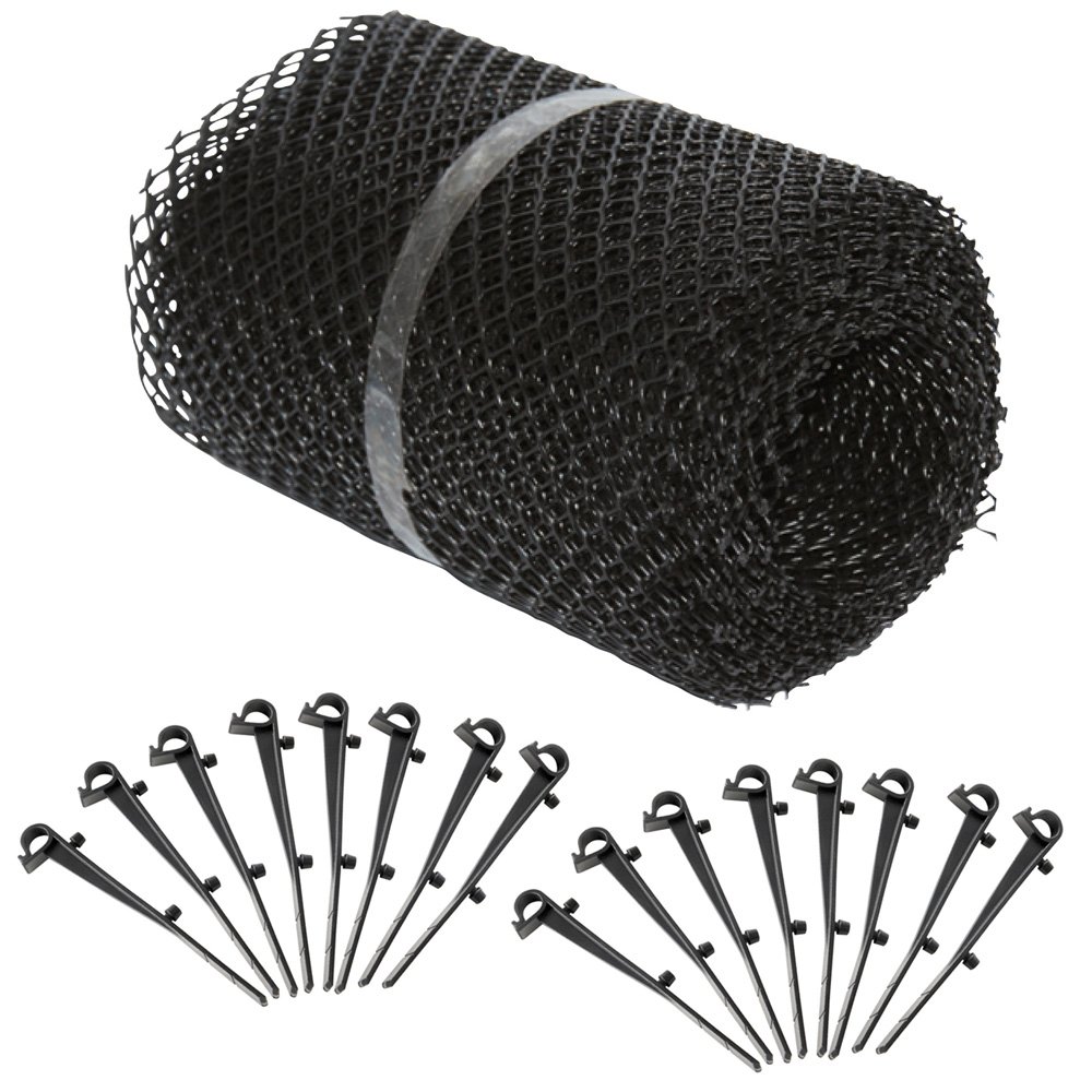 MONZANA® 24m Gutter Mesh Protection with 64 Fastening Clips | Weatherproof Leaf Guard | Guttering Protection | Flexible Versatile Rain Gutter Debris Cover | Trimmable Can Be Cut to Size Black