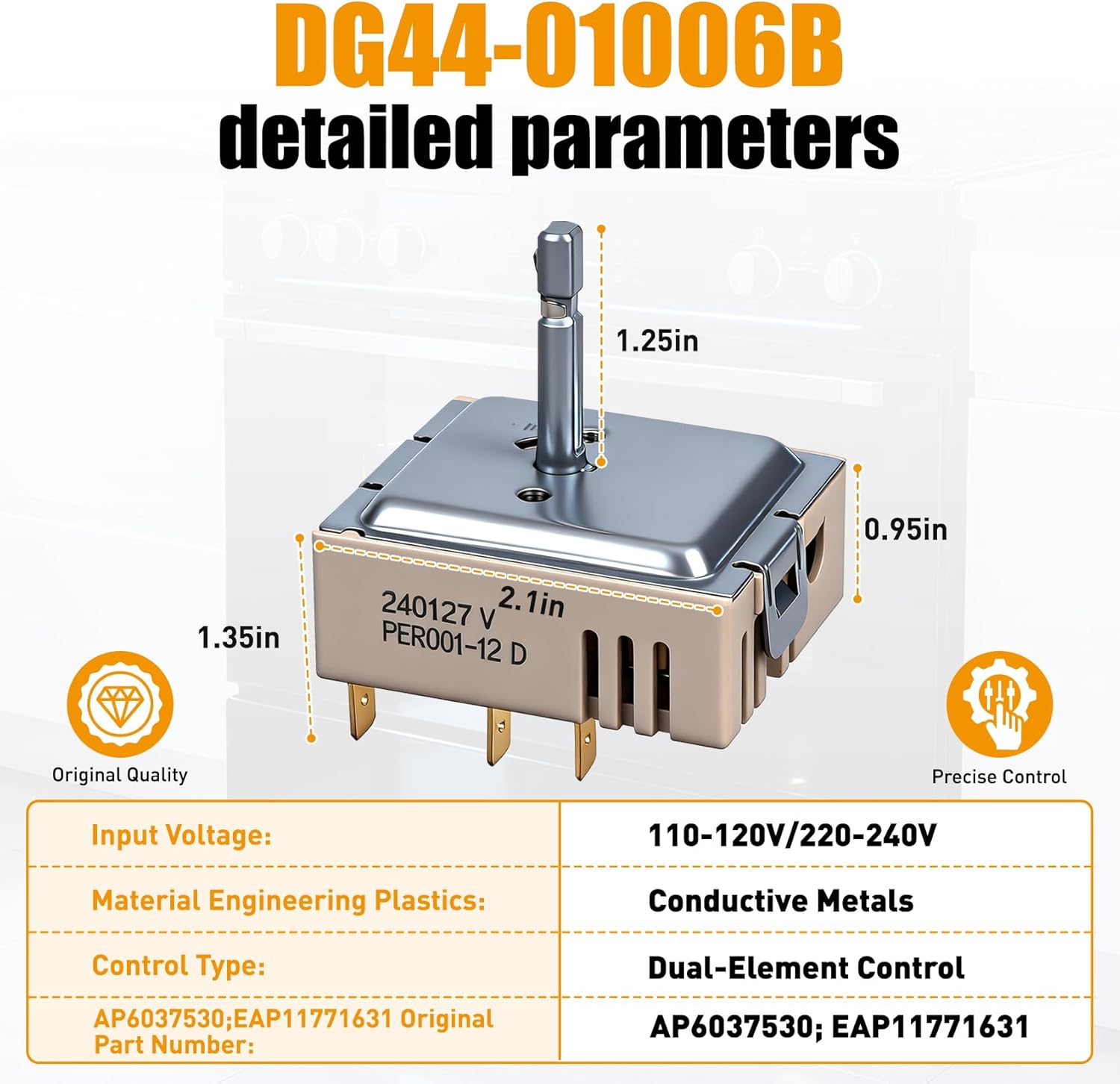 DG44-01006B Dual Infinite Switch Compatible with Samsung Range/Stove, Dual Element Surface Burner Control, Replacement Part for AP6037530, PS11771631, EAP11771631, PD00035203