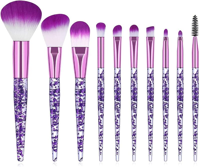 Kit com 10 Pincéis de Maquiagem YING SI CHUANG WEI com Cabo de Cristal Roxo