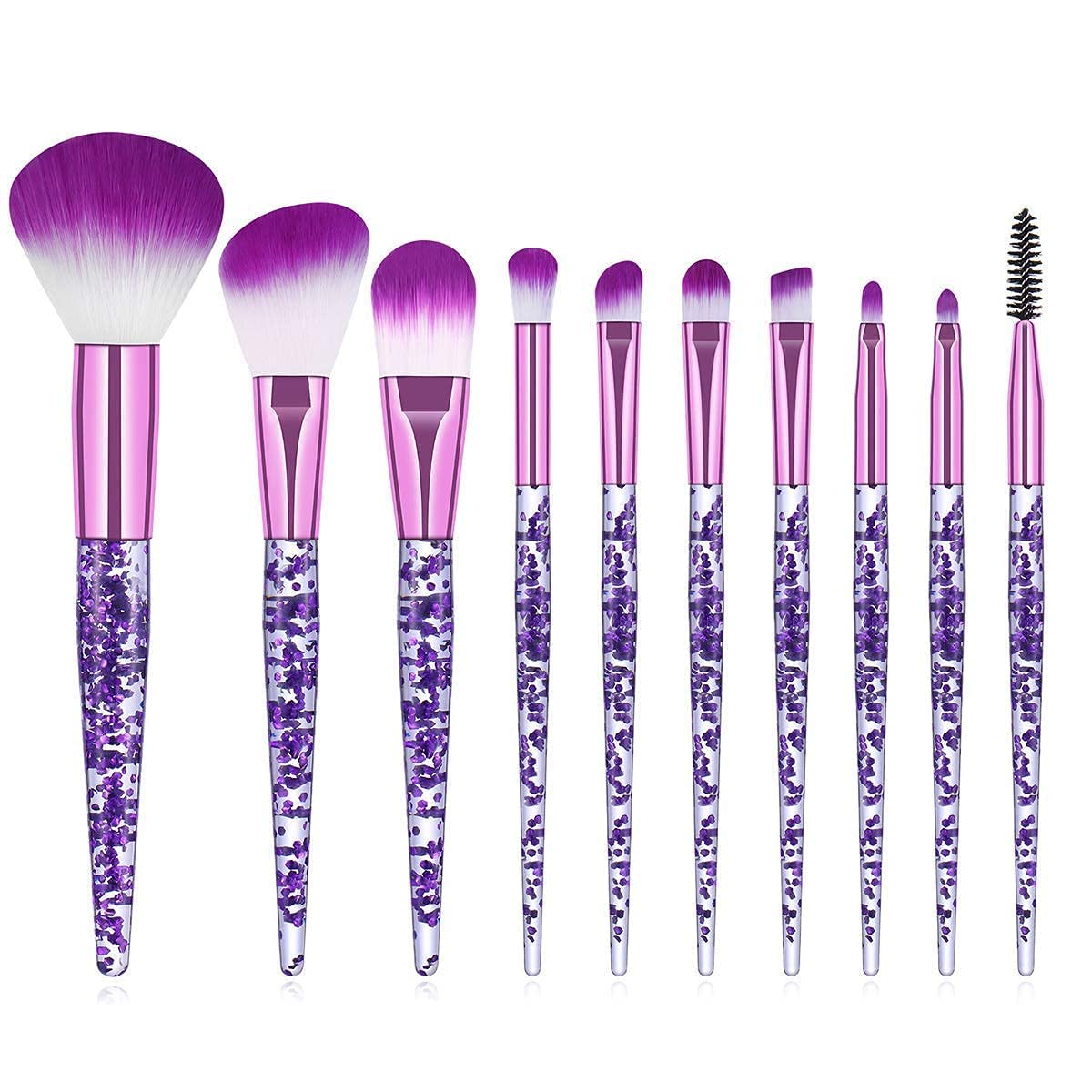 10 Pcs Crystal Unicorn Fan Makeup Brush Set, Professional Face Cosmetics Blending Liquid Foundation Powder Concealer Eye Shadows Make up Beauty Eye Shadow Eyeliner Lip Cosmetic Brush Set