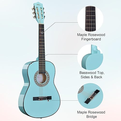 Vista 12 de ADM - Guitarra acústica para principiantes de 30 pulgadas, cuerdas de nailon, guitarra de madera para niños y estudiantes, lecciones en línea