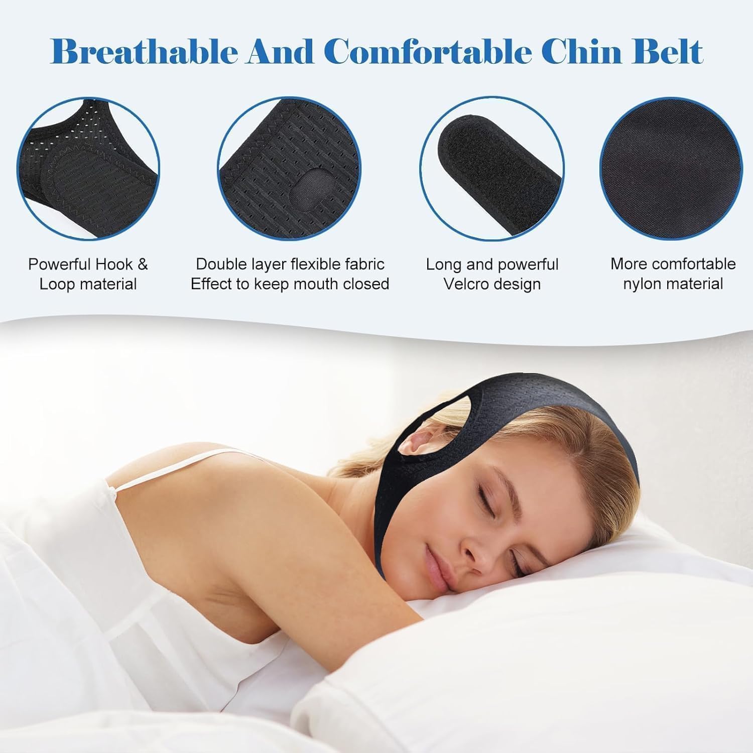 Anti Snoring Devices, Chin Strap for Sleeping, Effective Anti Snoring Chin Strap, Adjustable Breathable Chin Strap forMen and Women, Stop Snoring Solution to Keep Mouth Closed, Black, 56CM - Image 4