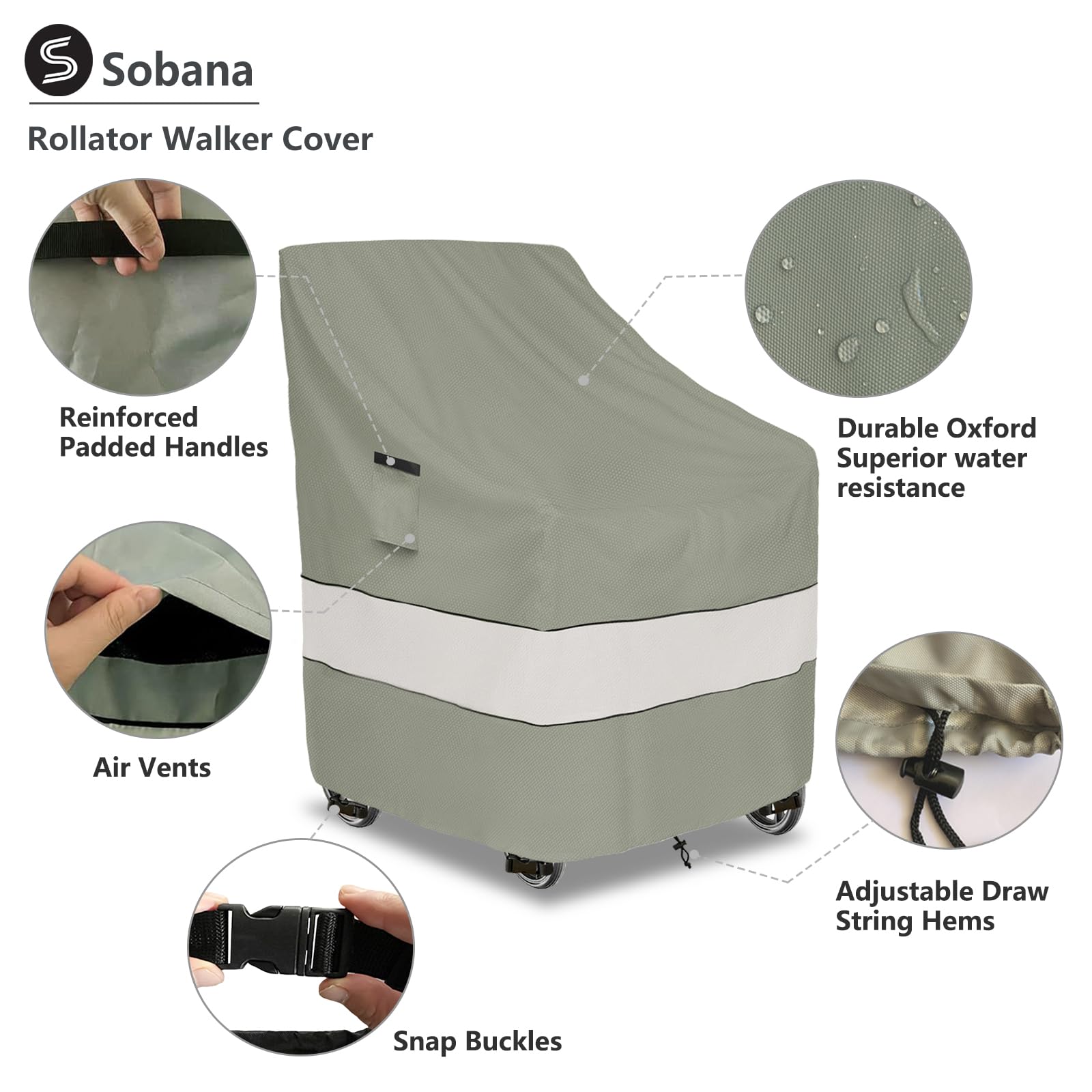 Rollator Walker Cover,Outdoor Waterproof Dustproof Rolling Walker Covers,Fits Walkers for Seniors with Wheels and Seat(Cover Only , Grayish Green)