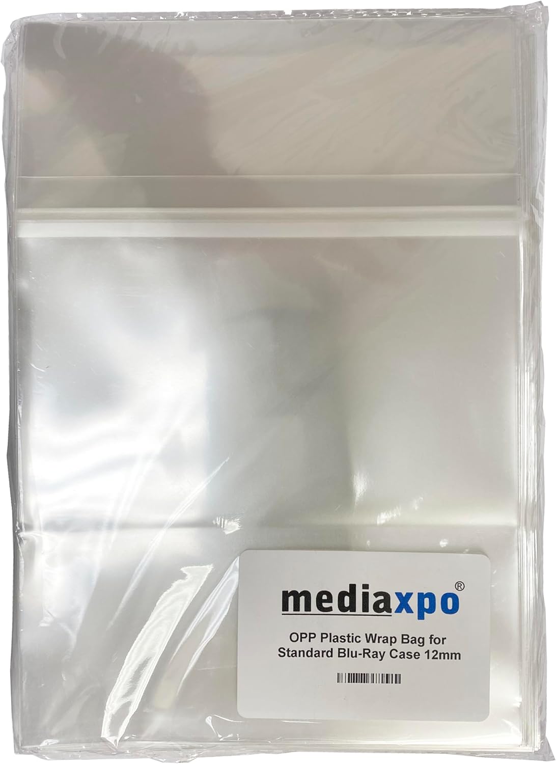 Mediaxpo 500 OPP Plastic Wrap Bag for Standard Blu-Ray Case 12mm