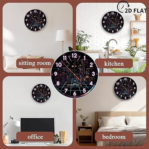 Miniatura 8 de Lancholy 10-Inch Silent Wooden Wall Clock, Retro Cyberpunk Clock Face Gaming  Silent Non-Ticking Clock, Battery Operated (AA Batteries Not