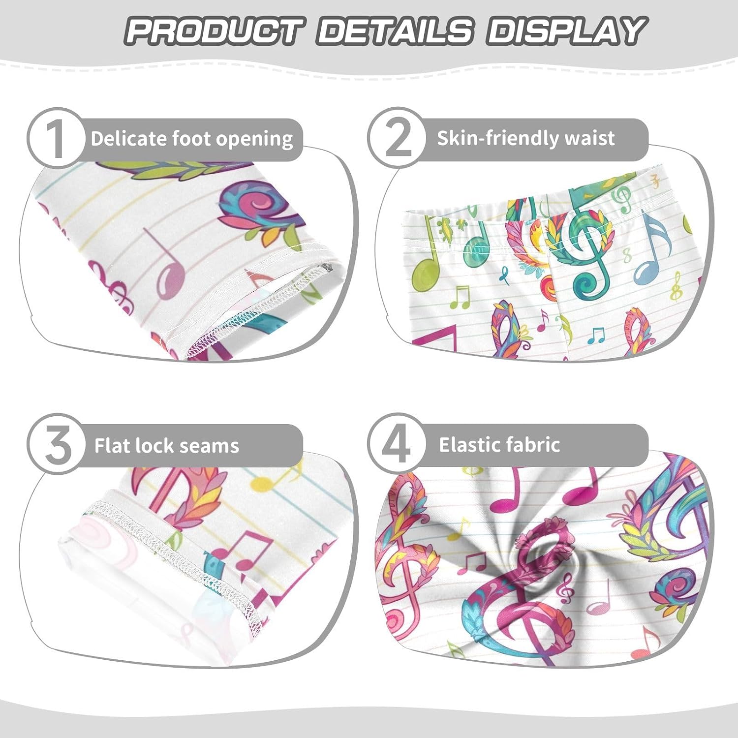Girls Printed Yoga Pants Floral Musical Notes