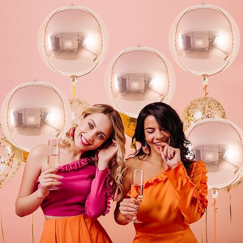 Miniatura 4 de Globos metálicos de color champán de 22 pulgadas, 6 globos redondos de esfera de aluminio, globos grandes de Mylar champán para decoración para