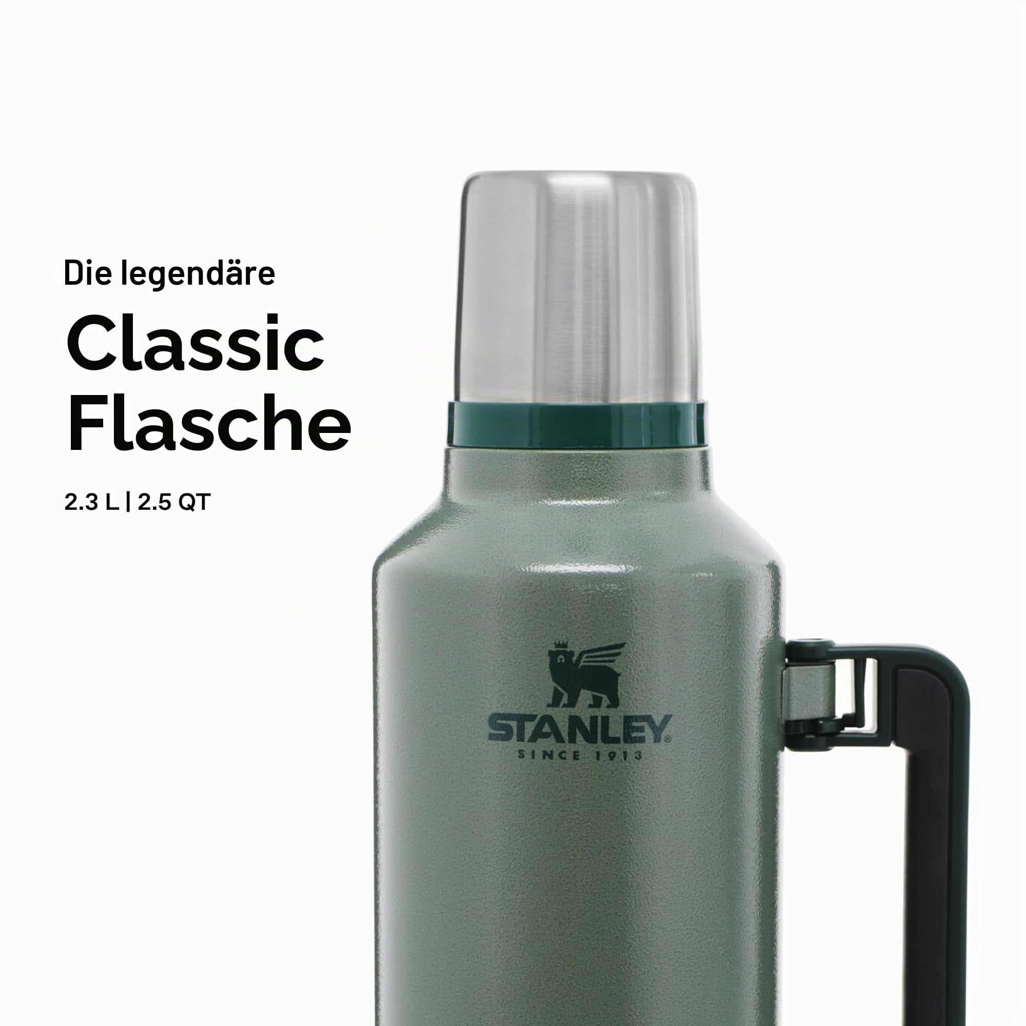 Stanley 1913 Classic Legendary Thermosflasche 2.3L - Thermos Hält 48 Stunden Heiß Oder Kalt - Edelstahl Thermoskanne - BPA-Frei - Spülmaschinenfest - Hammertone Green | Hält 48 Std. heiß oder kalt - Auslaufsicher - BPA-frei - Deckel dient als Becher