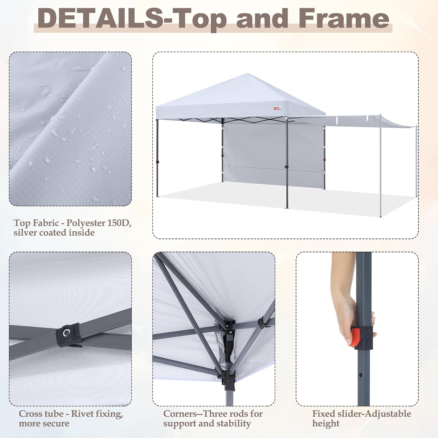 MASTERCANOPY Pop Up 10x10 Canopy Tent with Center Lock, 2 Shelters, 4 Poles, 230 Sq ft of Large Shade Space, for Camping, Picnics & Beach (10'x10',White)