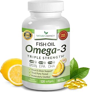 Triple Strength Omega 3 Fish Oil Supplements 2400mg | 120 Capsules, Burpless High Potency Lemon Flavor, High EPA DHA for Men & Women Ultra Pure Softgels | Joint Support, Eyes, Heart Brain Health Pills
