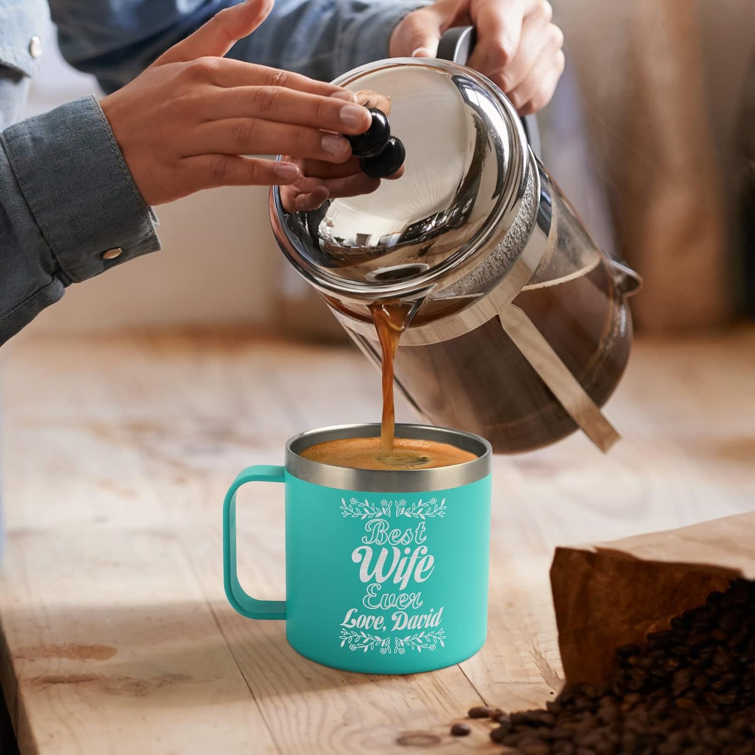 Personalized Insulated Coffee Tumbler - 14oz Engraved Stainless Steel Coffee Mug - Personalized Travel Mug with Handle and Lid - Ideal Customized Gift for Women, Men, Friends - Image 3