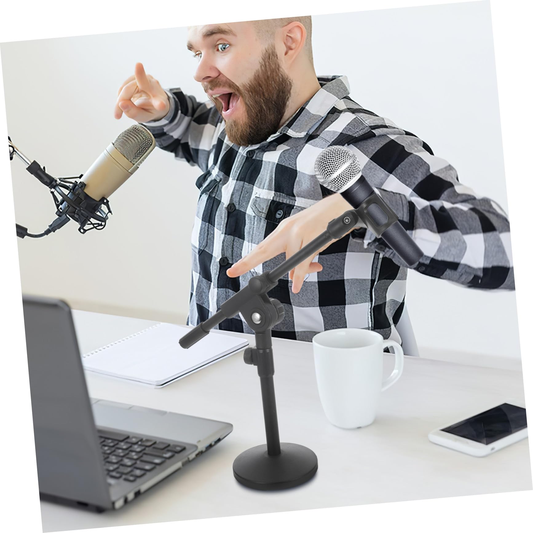 BESPORTBLE Supporto Microfono da Tavolo Regolabile con Base in Metallo Pesante Asta Telescopica per Microfono Stand Compatto e Stabile per Recording e Cantare