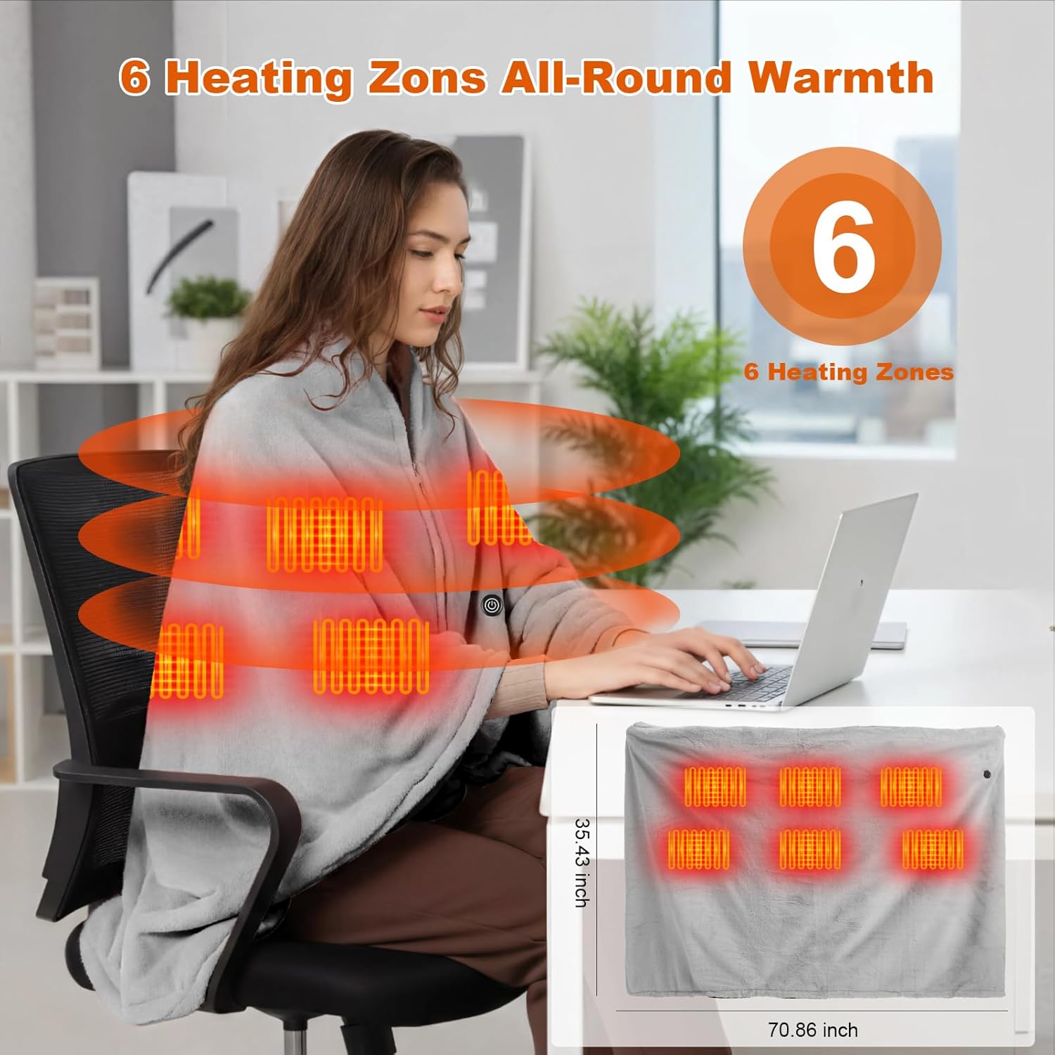 Graphene Heated Blanket Battery Operated, 20000mAh Battery 7.4V Fast Heating Blanket Portable Heated Shawl, Cordless Rechargeable Heated Shawl 3 Temperature Settings, Gift for Women (Gray) - Image 2