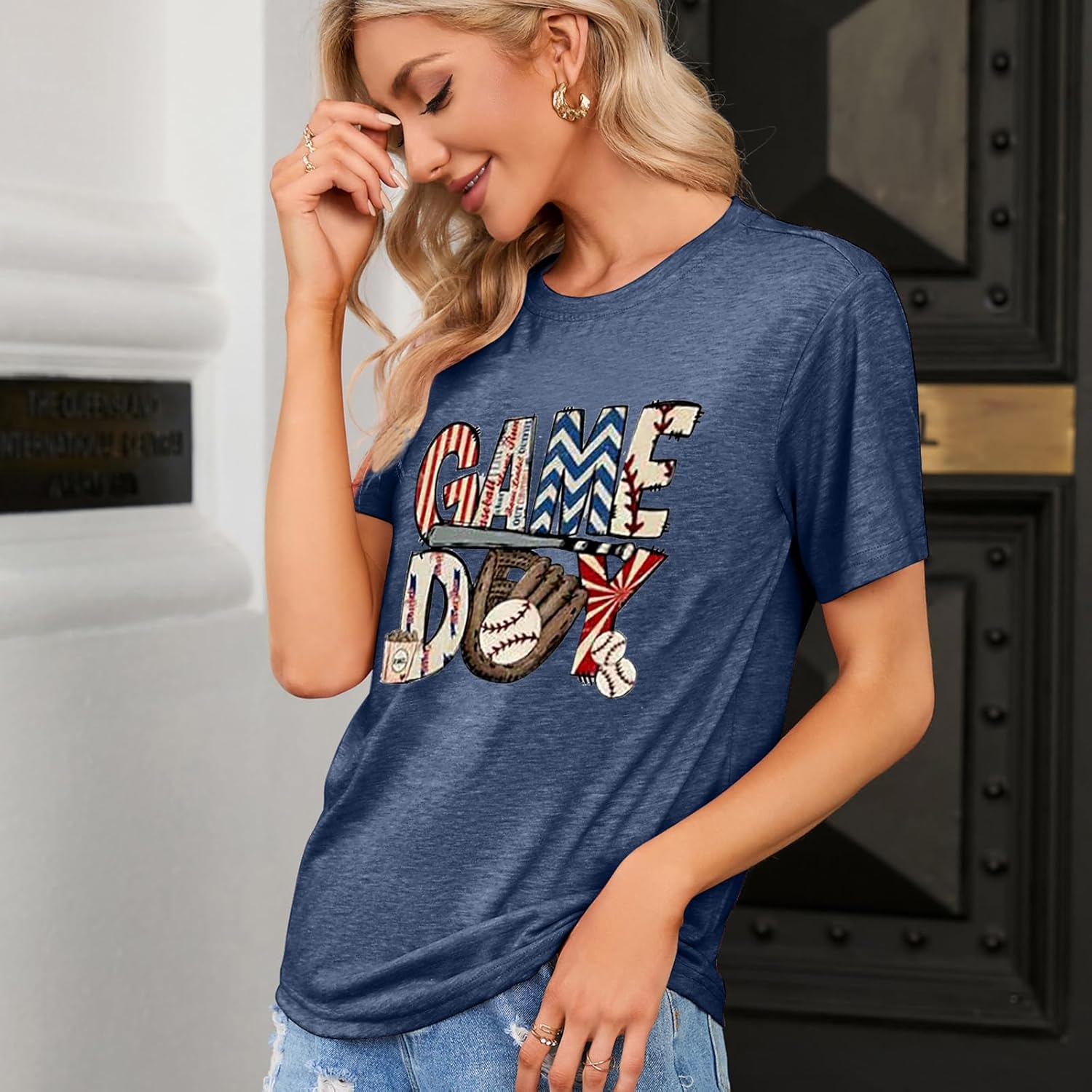 Game Day Baseball Shirt Women Baseball Mom Tshirt Casual Short Sleeve Shirts for Summer - Image 3