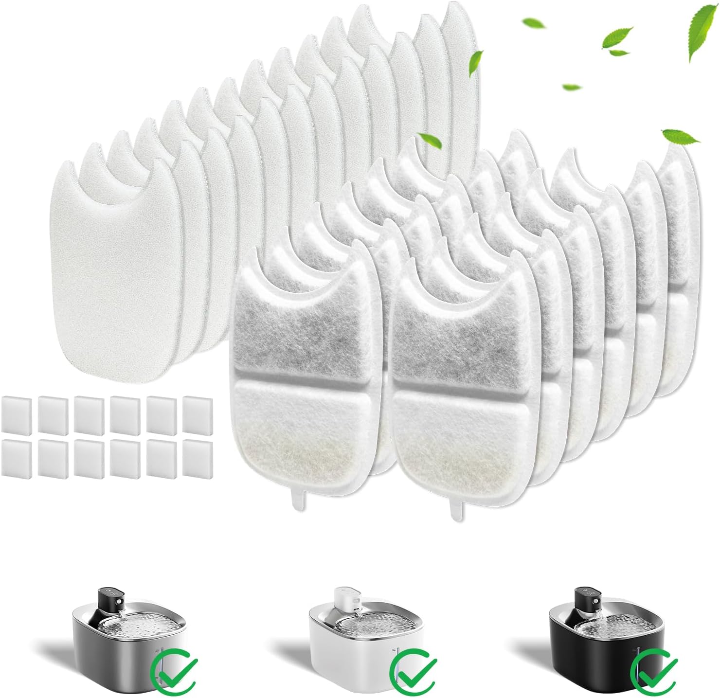 Kactoily 12 Pack Cat Water Fountain Filter & 12 Pump Filter Sponges Replacement, Cat Dog Pet Drinking Fountain for 135 fl oz/4L (YPD-C004P,YPD-C004S)