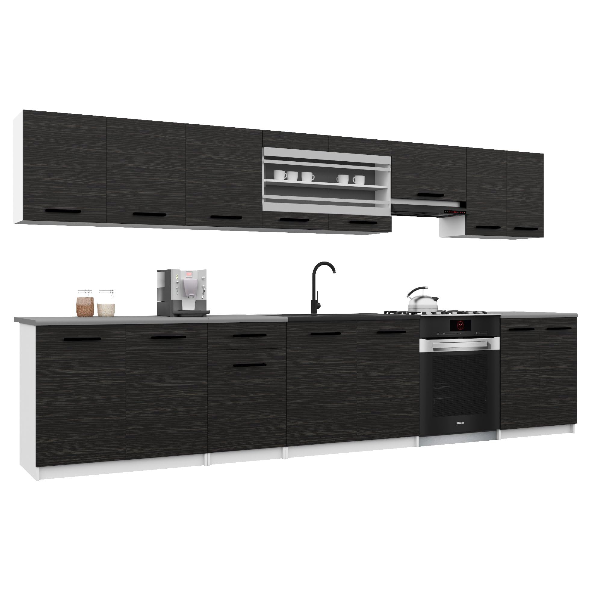 Belini Italia 3 Liniowa szafka kuchenna 320cm Heban | ECONATURA DECOR Liniowa szafka kuchenna, szafka, bez sprzętu AGD, z blatem roboczym