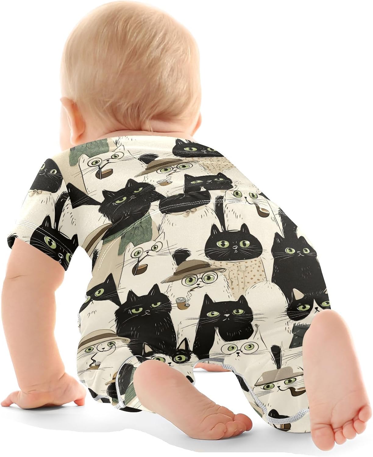 vvfelixl Baby Clothes Black White Cats Baby Bodysuits Set Unisex Short Sleeve Babys Pants Sets 0-3M