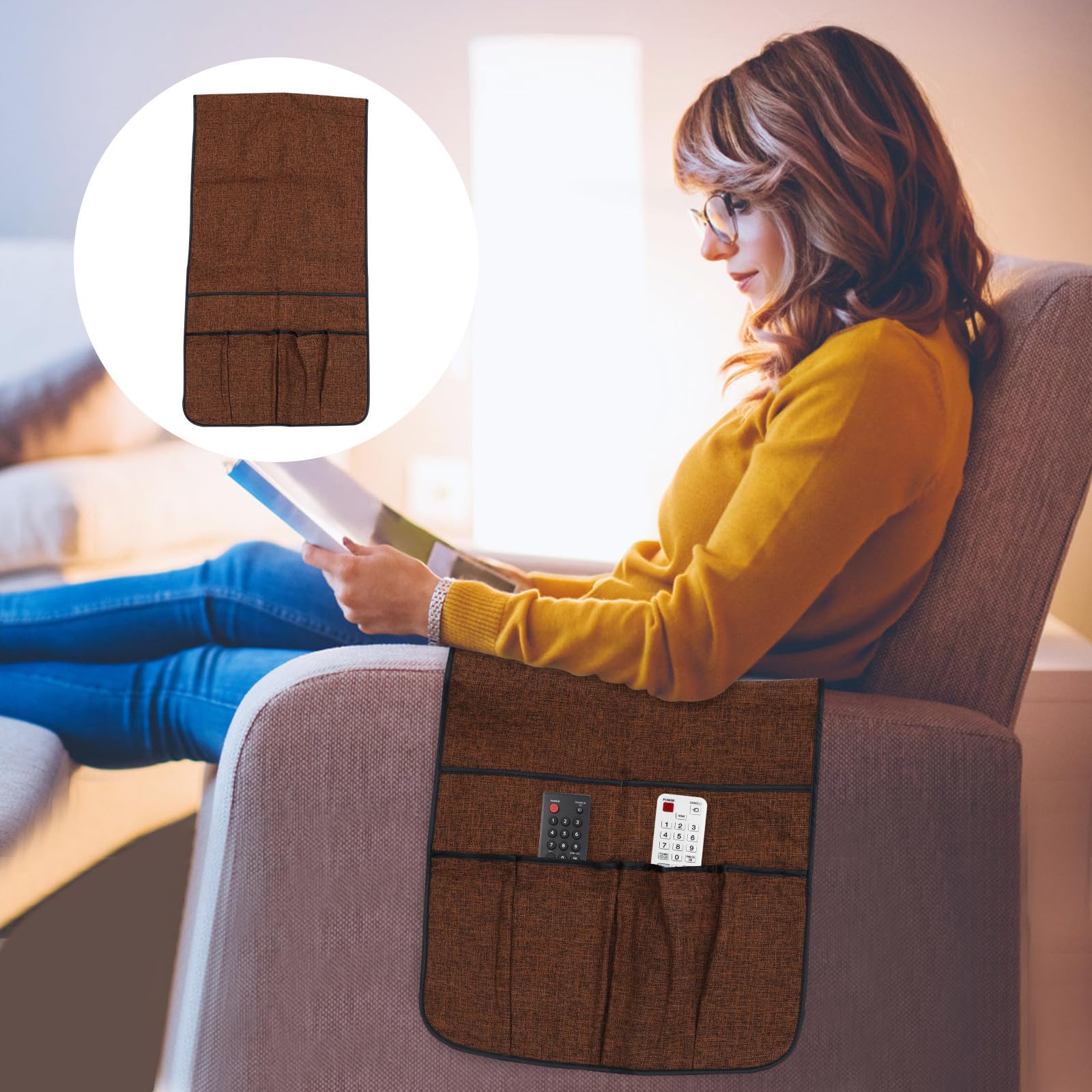 SEWACC Organizador de Reposabrazos para Sofá con Bolsillos Múltiples Funda Resistente y Espaciosa para Móvil Mando y Snacks Compatible con Varios de Sofá Fácil de Limpiar y Reutilizable