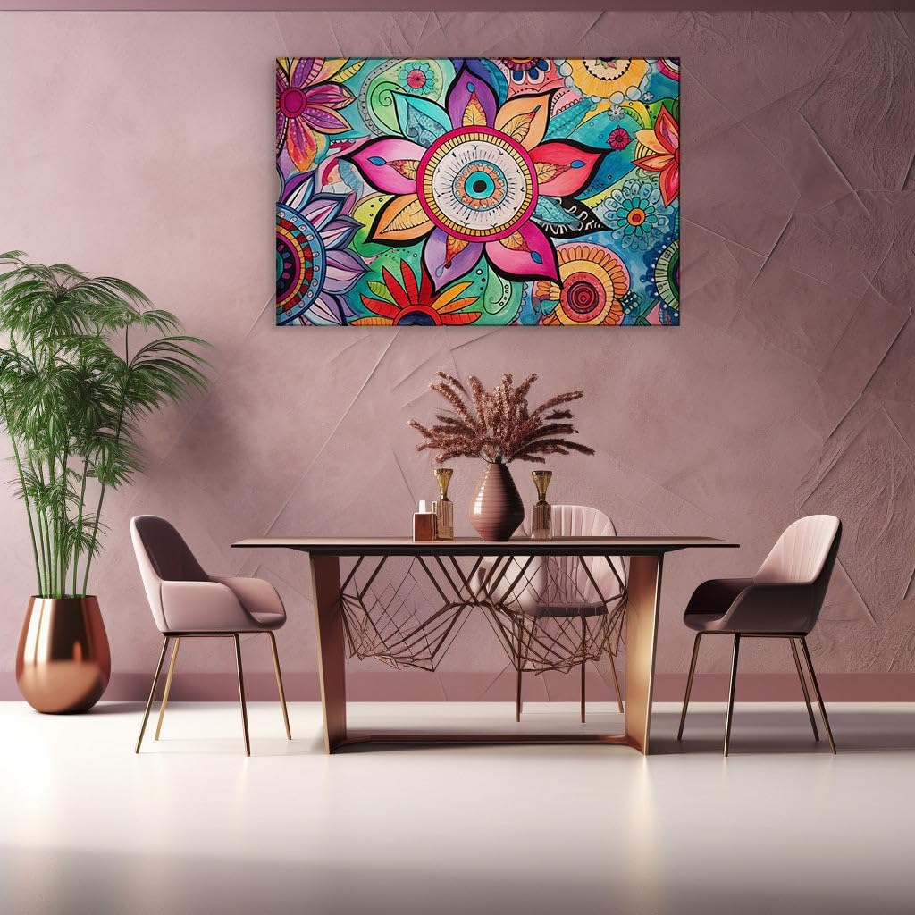 Canvas for Living room. Blooming Vibrance: A Tapestry of Abstract Floral Hues, 27 x 18 inch Canvas Wall Art - Contemporary Masterpieces - Modern Home Decor