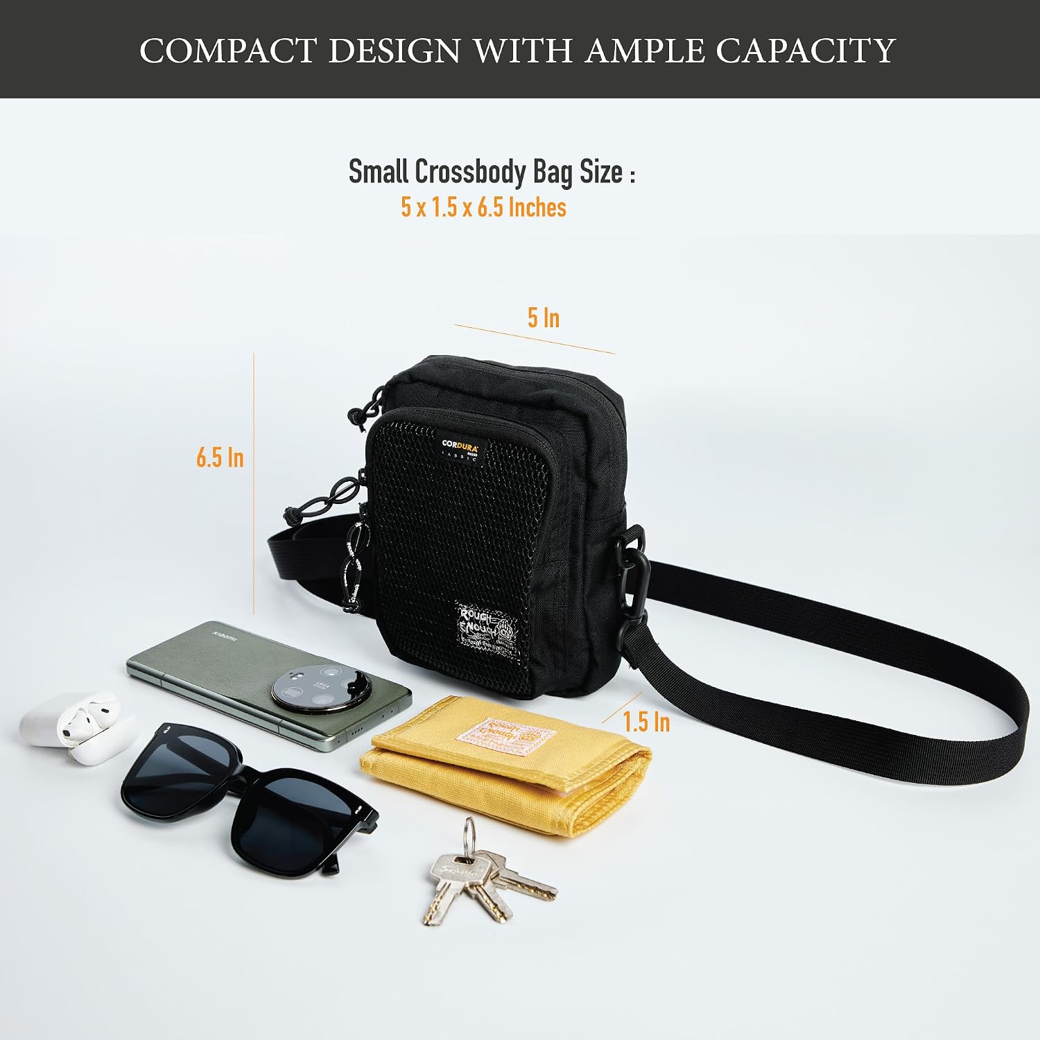 Rough Enough Small Cell Phone Purse Crossbody Dog Walking Bag for Men Teens Boys with Functional Compartment Outdoor Hiking Fishing Black