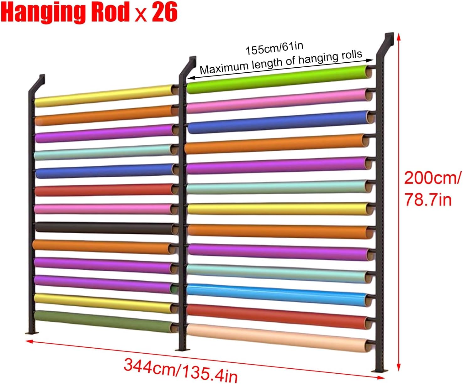 Vinyl Roll Storage Rack,Heavy Duty Wall Mount Vinyl Organizer Rack for Garage & Workshop - Holds 13 Rolls of Fabric, Wallpaper, Car Wraps & Window Film - Durable Met，Can Hang 26 Rolls