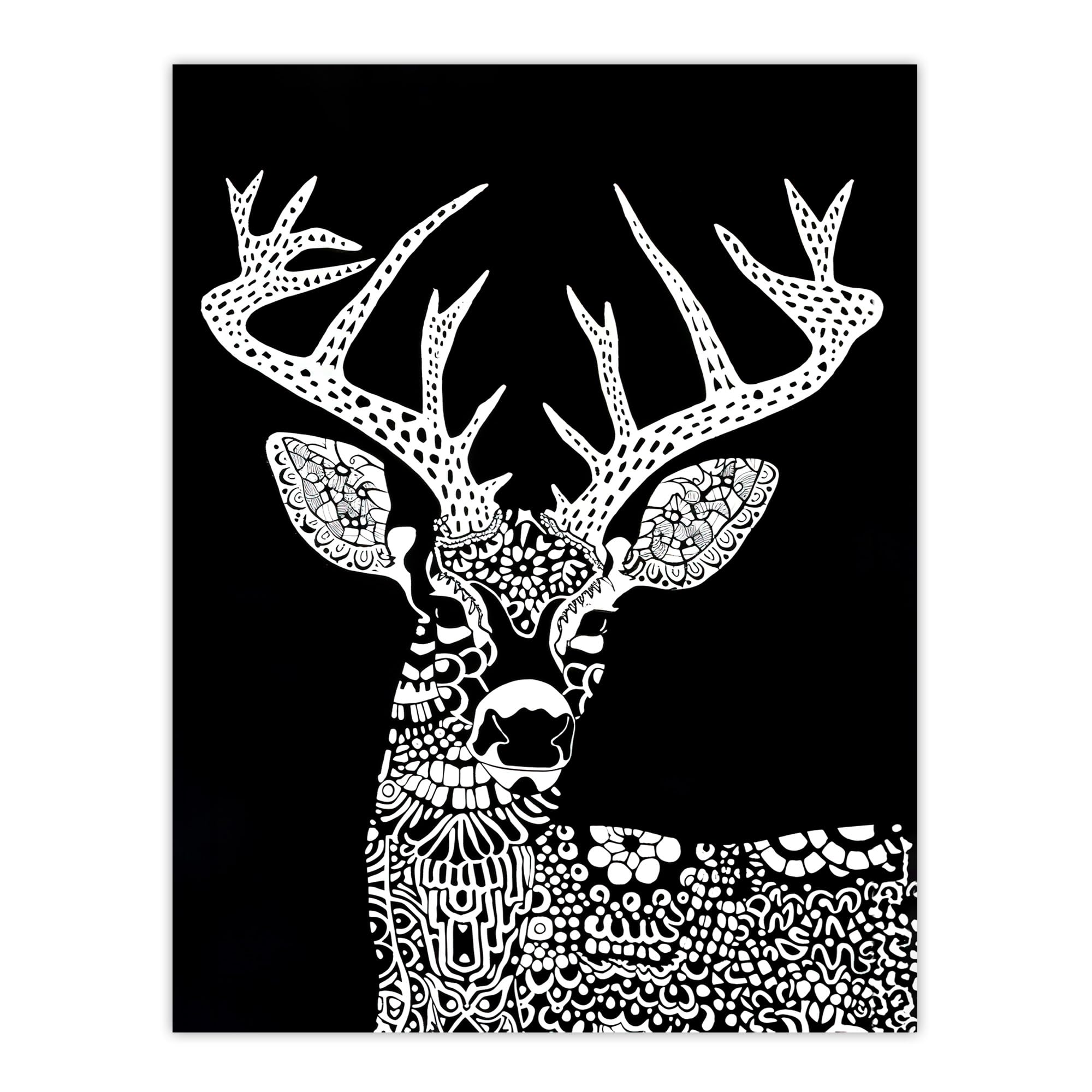 Artery8 Deer Black White Tribal Pattern Stag Design Living Room Extra Large XL Wall Art Poster Print
