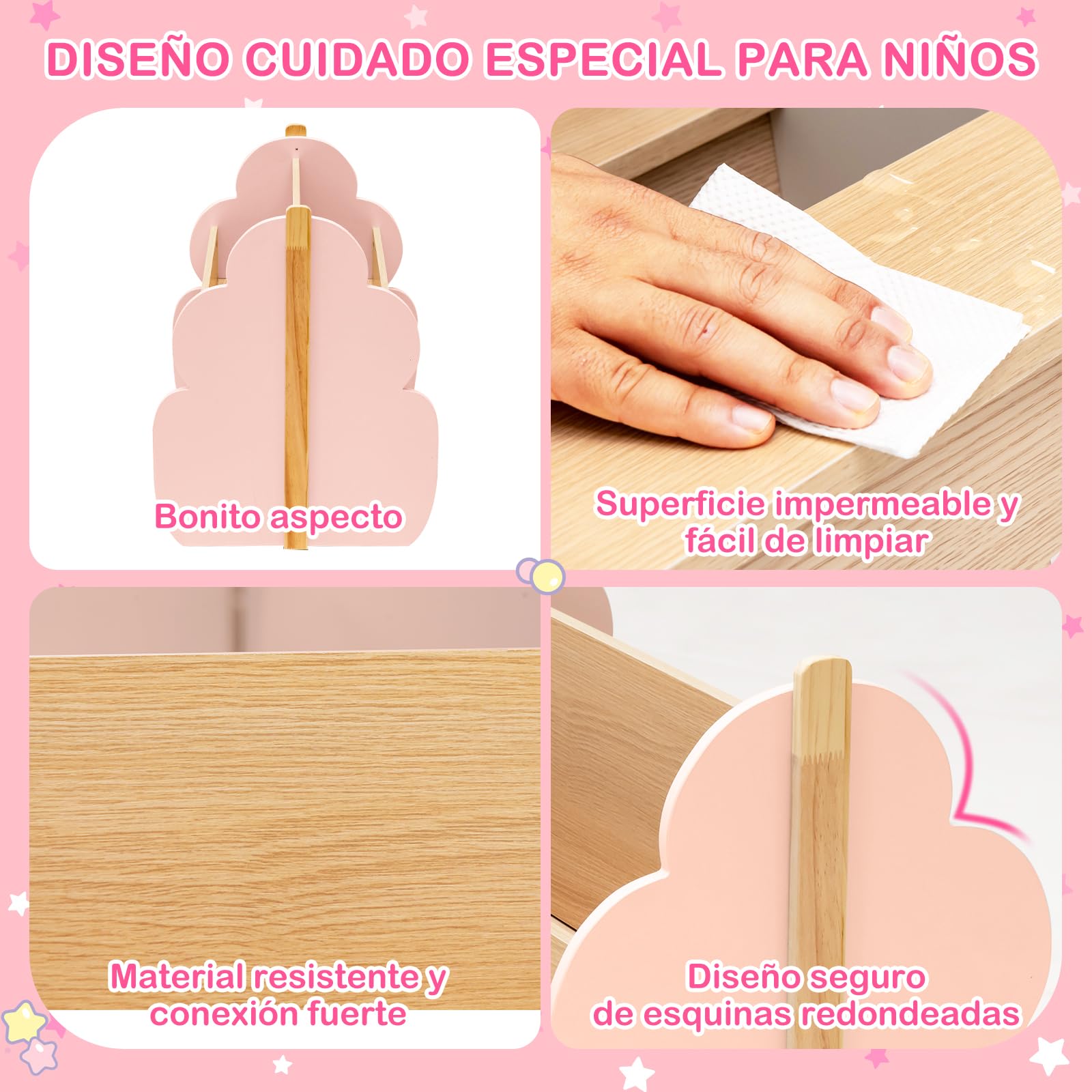 COSTWAY Estantería Infantil de Madera con Ruedas, Librería para Niños de 2 Niveles, Estantería para Juguetes, Multifuncional Organizador de Libros para Salon, Dormitorio de los Niños (Rosa)