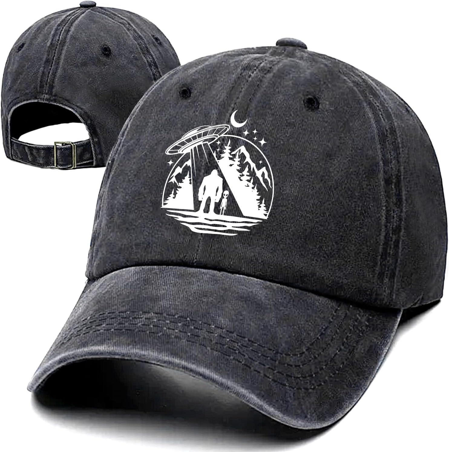Alien Big Foot Funny Retro Washed Cotton Baseball Cap, Adjustable Lightweight and Breathable Unisex Outdoor Sasquatch Hat, Gifts for Men Women Moms Dads Grandpa Husband Friend Bestie Coworker Boss