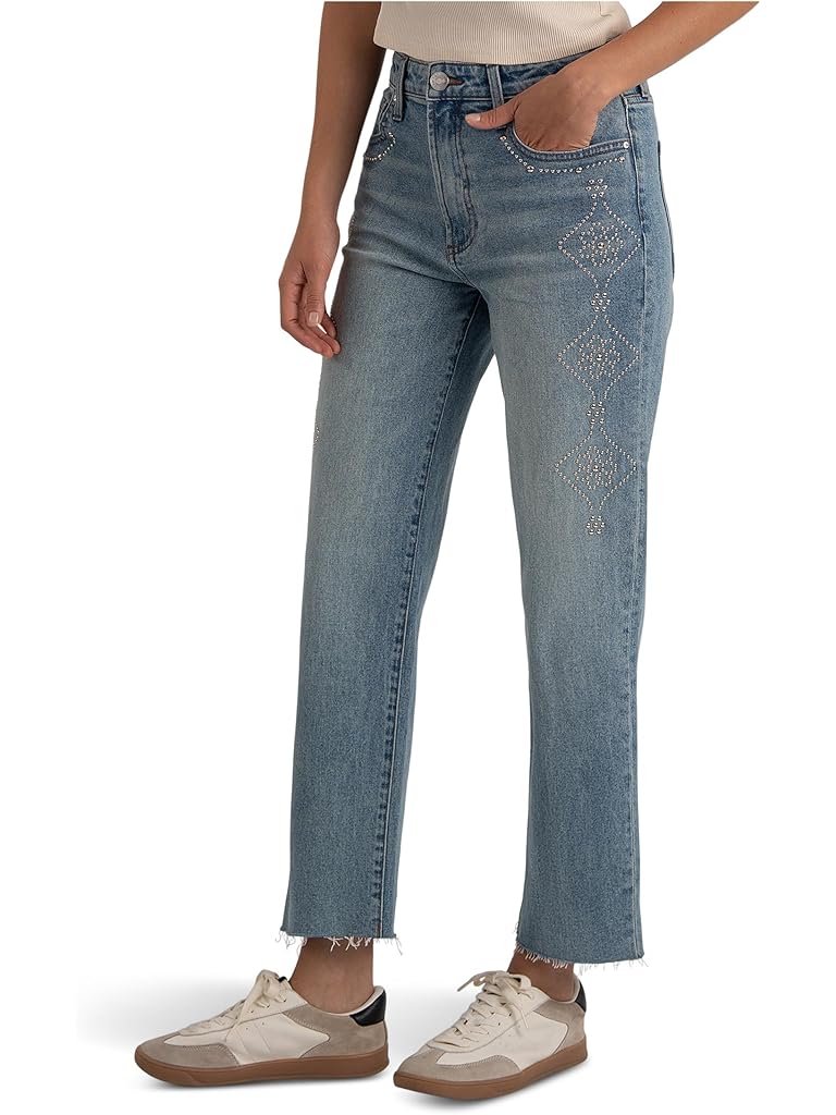 Pink KUT from the Kloth Fay High-rise Ankle Straight Leg- Zipper Fly In Aglow