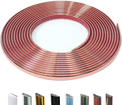 Moldura para despegar y pegar, en forma de D de oro rosa, flexible y autoadhesivo, 9.8 pies de moldura impermeable para paredes, bordes y bordes,