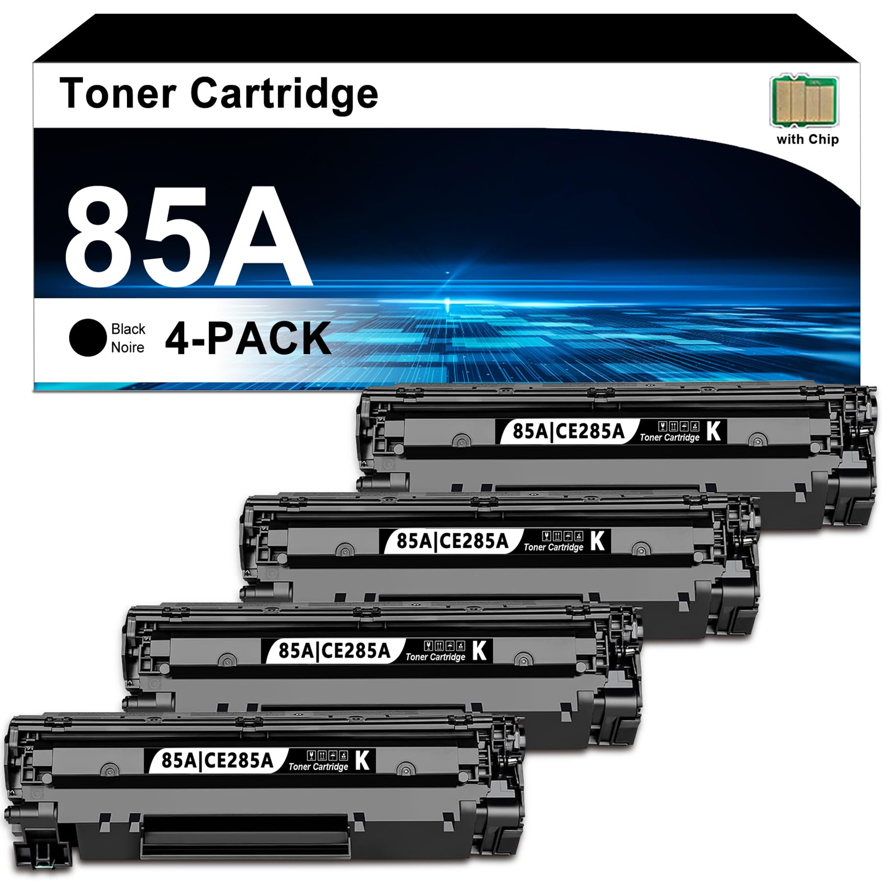 CE285A 85A Toner Cartridge with Chip 4-Pack, 85A Black Toner Cartridge Replacement for HP 85A CE285A Ink Cartridge Works with Laser Pro P1102, P1109