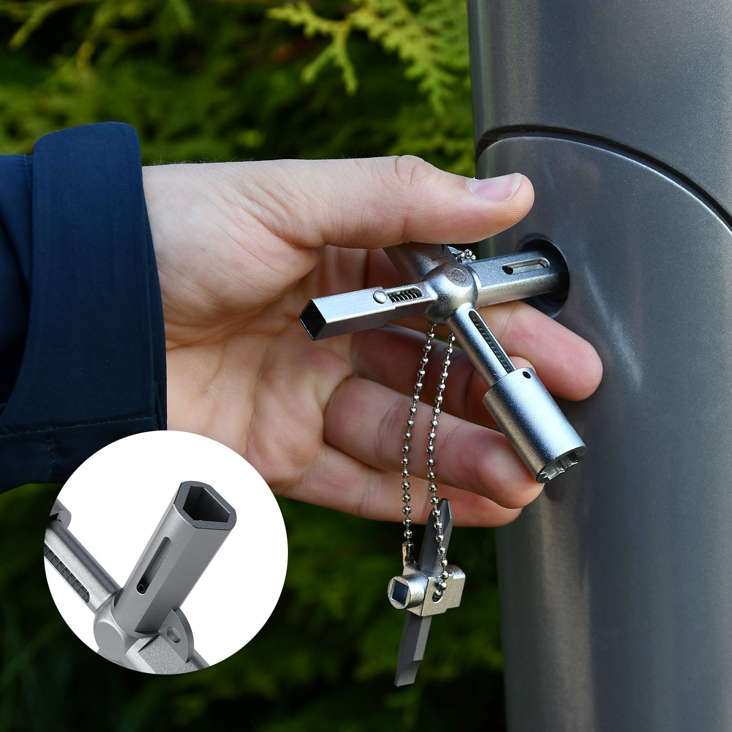 ABSINA Llave universal con 7 perfiles | Juego de 2 llaves universales para armarios y sistemas de cierre comunes, llaves triangulares, cuadradas