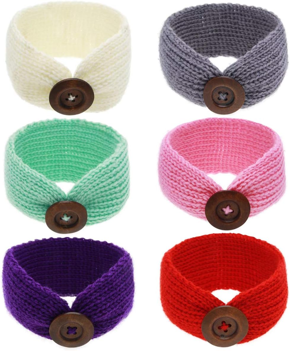 NairuaNairua 6 Pack Baby Girls Button Headbands Knit Head Wrap Knotted Hair Band for Baby Girls Infants Toddlers Newborns Kids