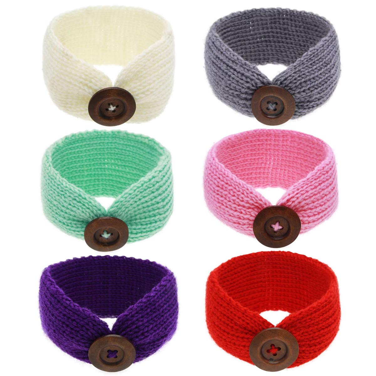NairuaNairua 6 Pack Baby Girls Button Headbands Knit Head Wrap Knotted Hair Band for Baby Girls Infants Toddlers Newborns Kids