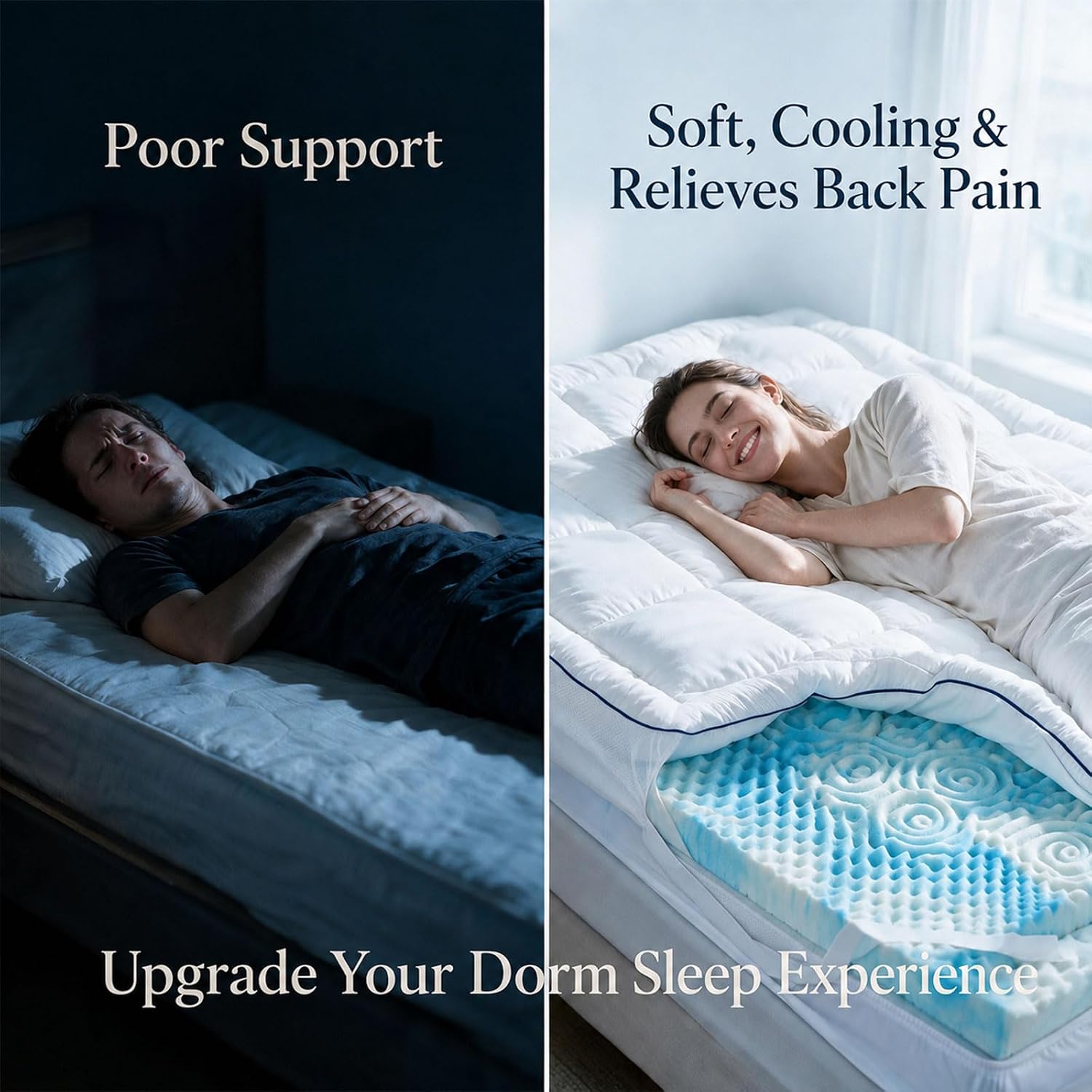 Queen Mattress Topper 4 Inch, Cooling Memory Foam Mattress Topper Queen Size with 2" Gel Foam & 2" Soft Pillow Top, Bamboo Viscose Cover, 21" Deep Pocket Mattress Pad (Twin)