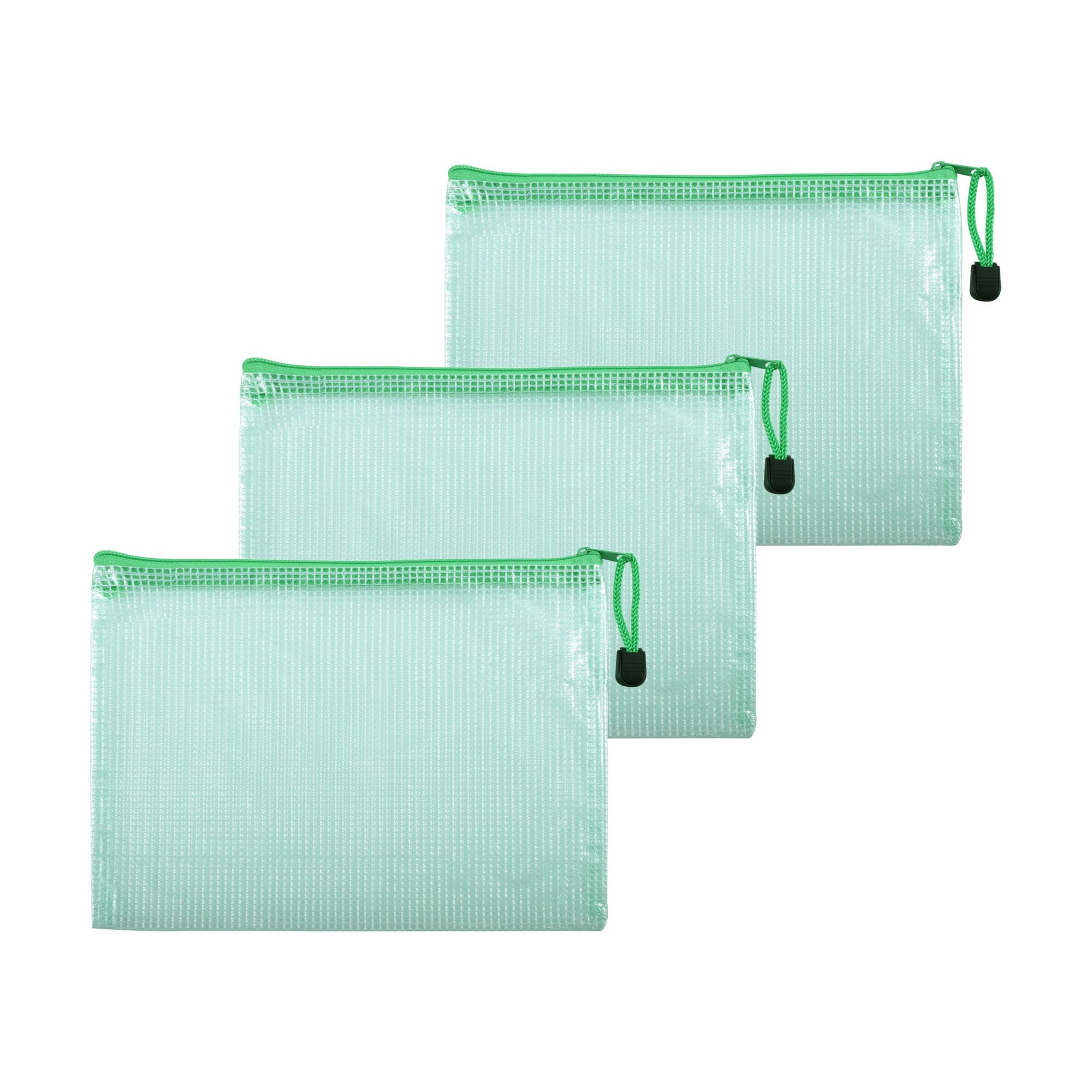 Skweawert 3 Pcs 4.72" x 6.3" A6 Sizes Mesh Zipper Pouch Bags, Mesh Bags with Zipper，Waterproof Clear document pouch for Organization Puzzles Travel, Office, Classroom Organization, A6 Green — image 1