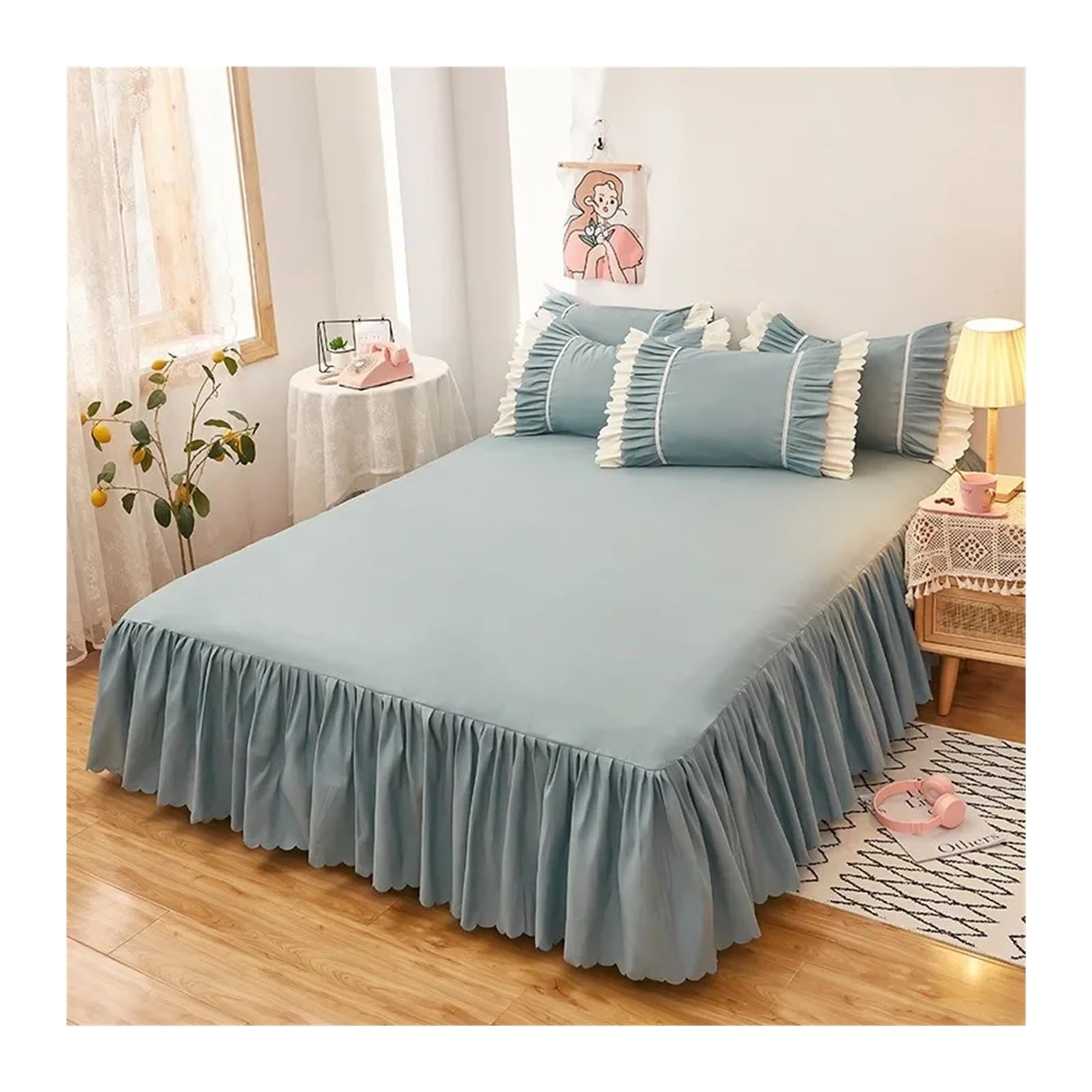 EJvkrbtx Elastic Ruffle Wrap Bedspread And Bed Skirt Multicolor Multiple Sizes 1/2/3 Pcs(Blue1,1pc-120x200cm)