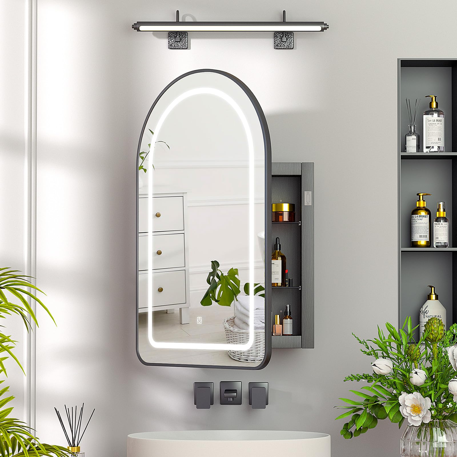 Mepplzian Arched Bathroom Mirror Cabinets,Led Bathroom Cabinets with Light