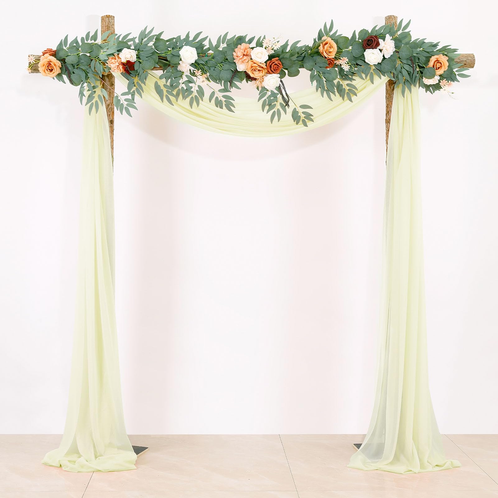 BOYOUTH Beige Voile Swag Scarf Valances Curtains,Long Sheer Chiffon Fabric Backdrop Curtains Scarves for Wedding Arch Draping,Party Outdoor Decor,30 by 157 Inches,1 Panel