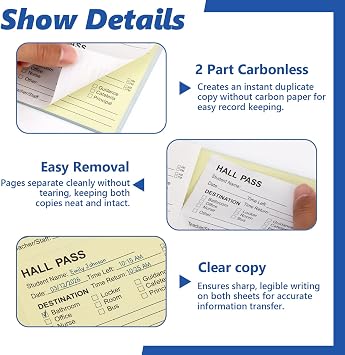 400 PCS Student Hall Pass Slips with Carbonless Duplicates Hall Passes Book Tear Removable Student Pass Notepad Carbon Copy Tracking Log Book for Students School Classroom Passes Use (1)