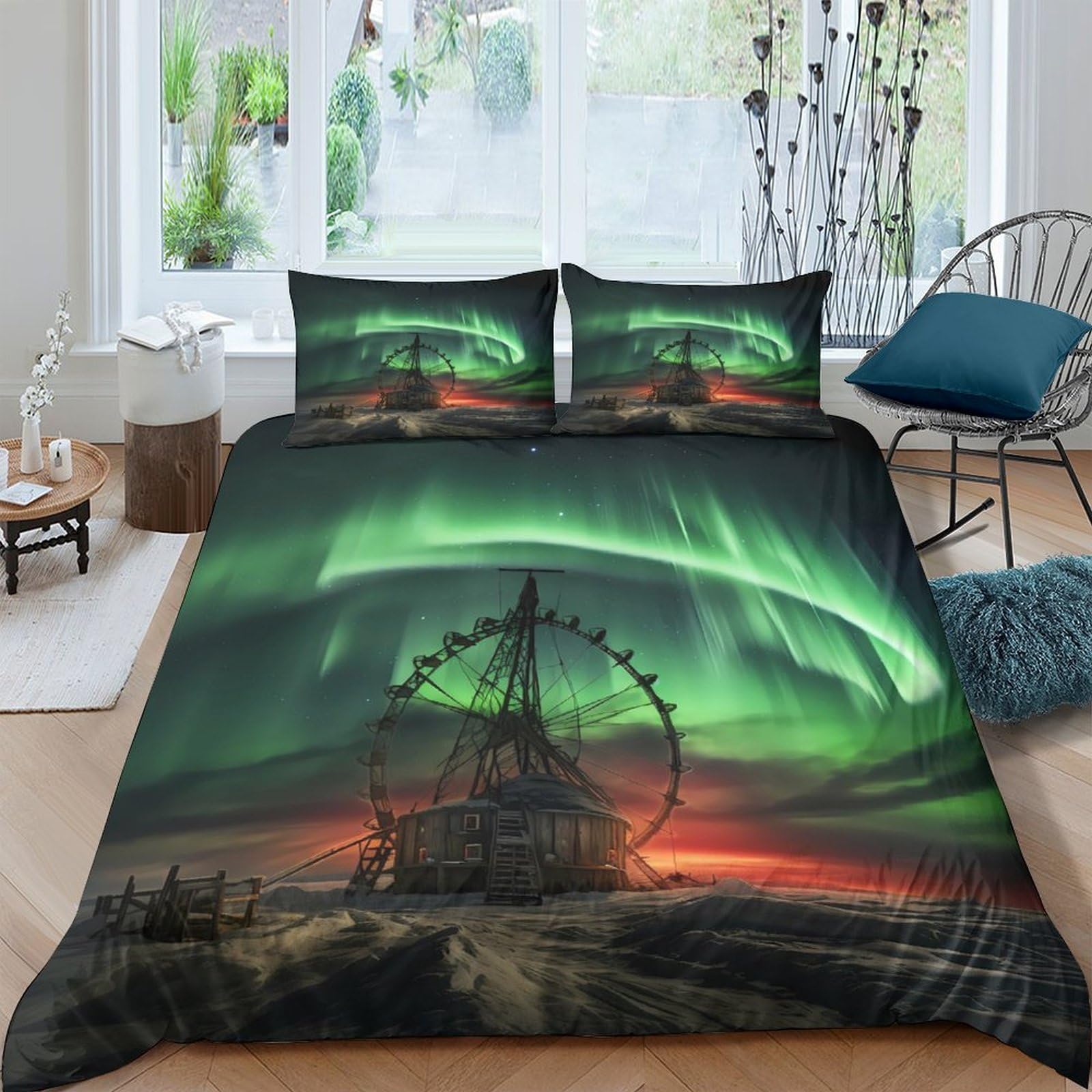Ctjqhvkz Style-8 3D Printed Northern Lights Fitted Sheet Microfiber Soft Shipwreck Bed Cover For Bedroom Guestroom Artistic Decor Single（135X200cm）