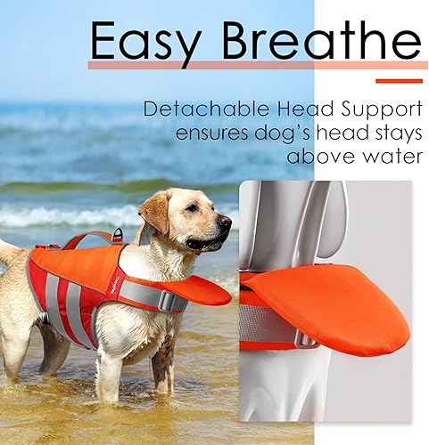 Miniatura 3 de ThinkPet Chaleco salvavidas para perros, salvavidas reflectante con asa de rescate, chaleco flotante ajustable, ayuda de alta flotabilidad para