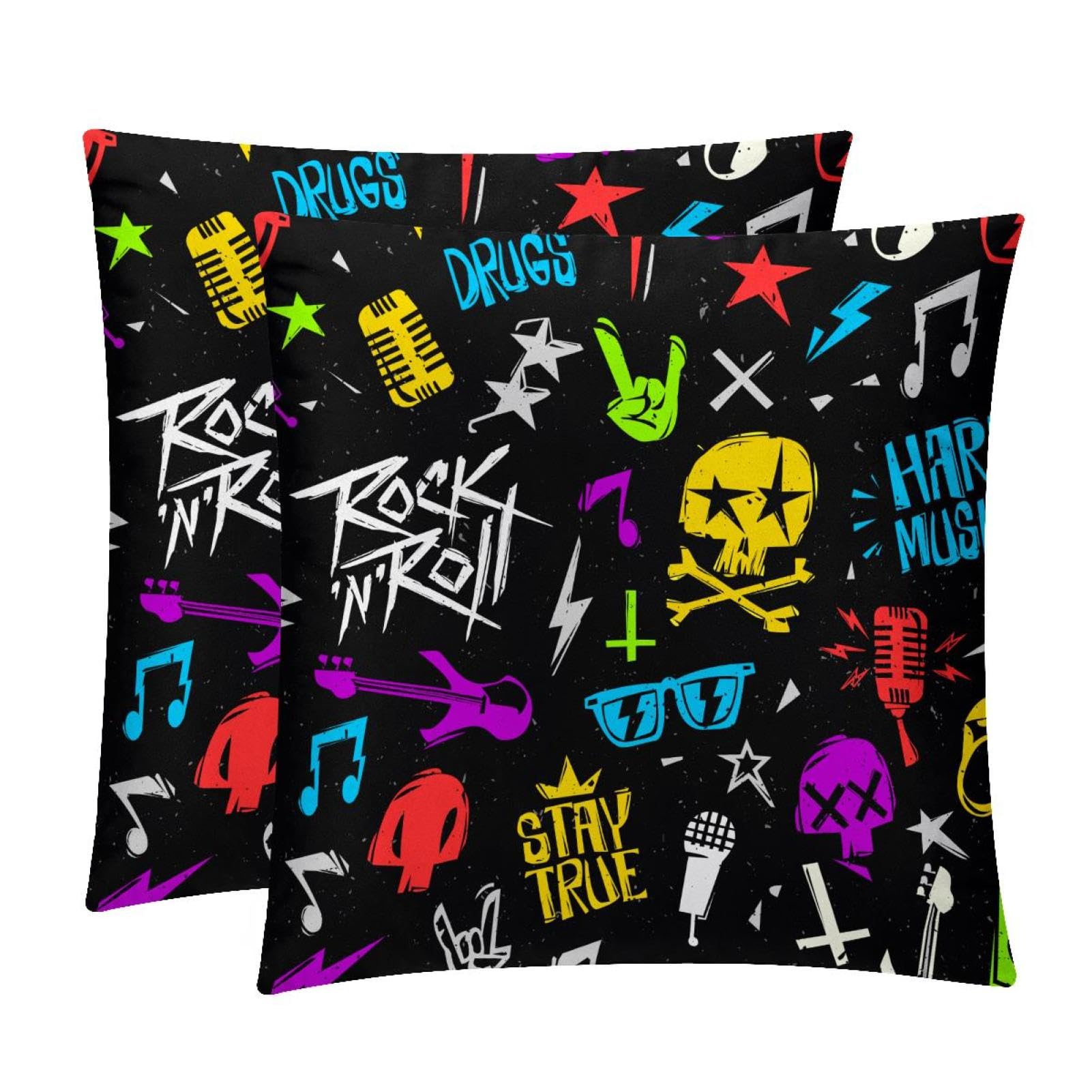 TDGKPZ Rock Music Skull Throw Pillow Covers 2 Pack Pillowcases Soft Cozy Pillow Cases For Couch Bed Sofa 45x45cm