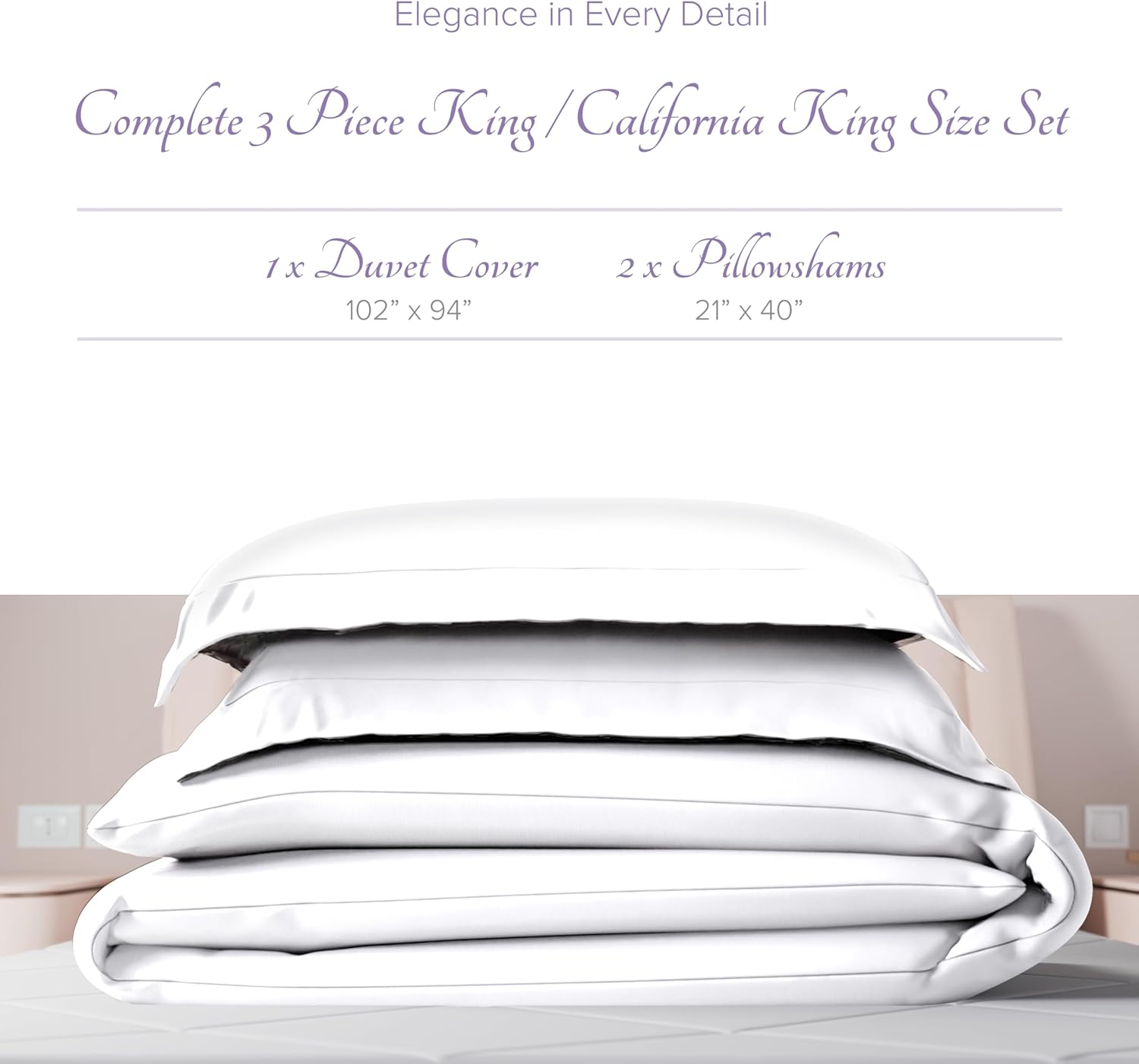 Carressa Linen 100% Egyptian Cotton Duvet Cover King Size - 600 Thread Count 3 PC Duvet Cover Set, Extra Long Staple Egyptian Cotton Quilt Cover, Soft, Breathable with Hidden Zipper Closure - White - Image 3