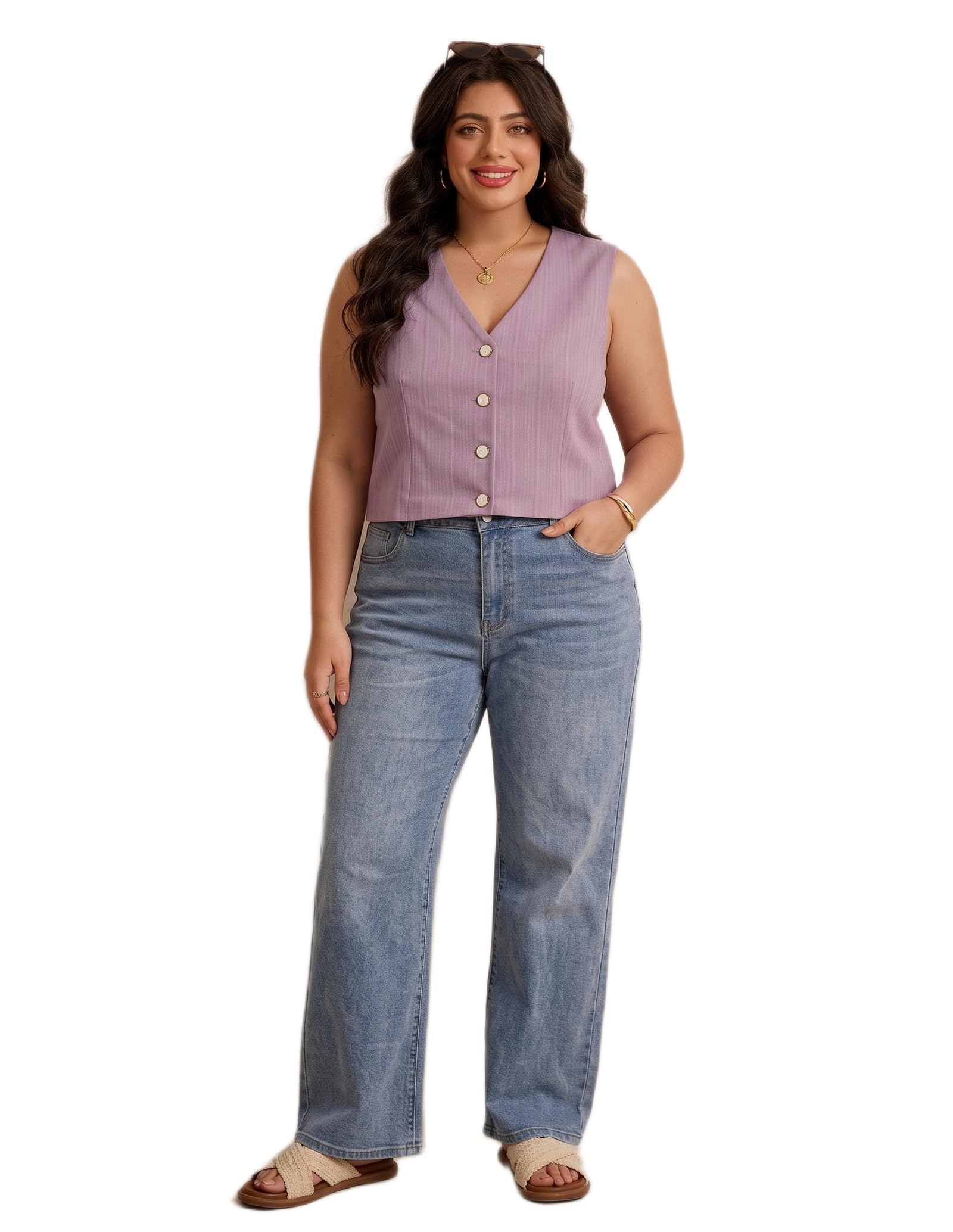 perfect productions Women's Lavender Formal Waistcoat Sleeveless Blazer Vest Regular Fit Office Wear-picture-37