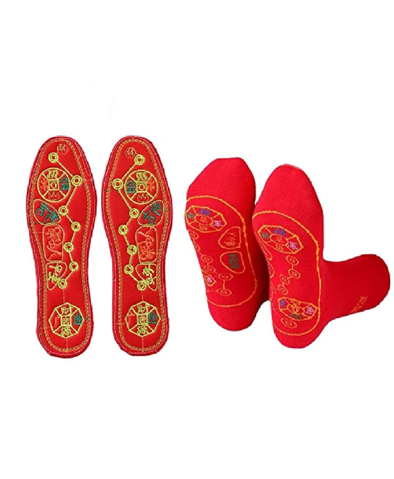 8 Pair Feng Shui Seven Coins Insoles for Men Women, Feng Shui Seven Coins Socks，Red Feng Shui Insoles for Men Women (2 Pair,42)
