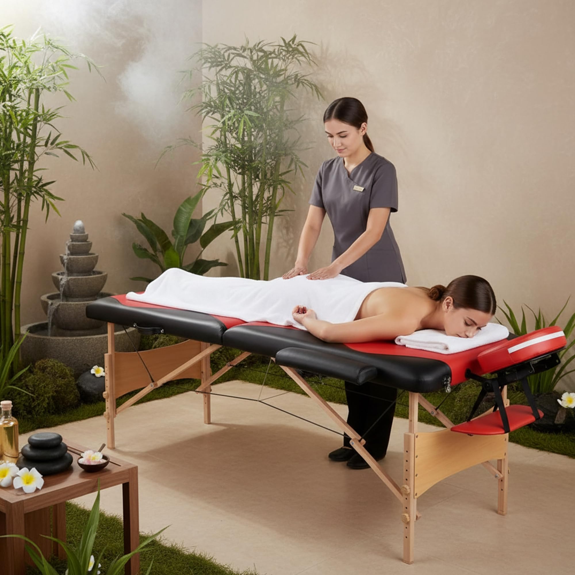Mucola Massageliege Tattooliege 2 Zonen klappbar bis 250 kg Holz Rot