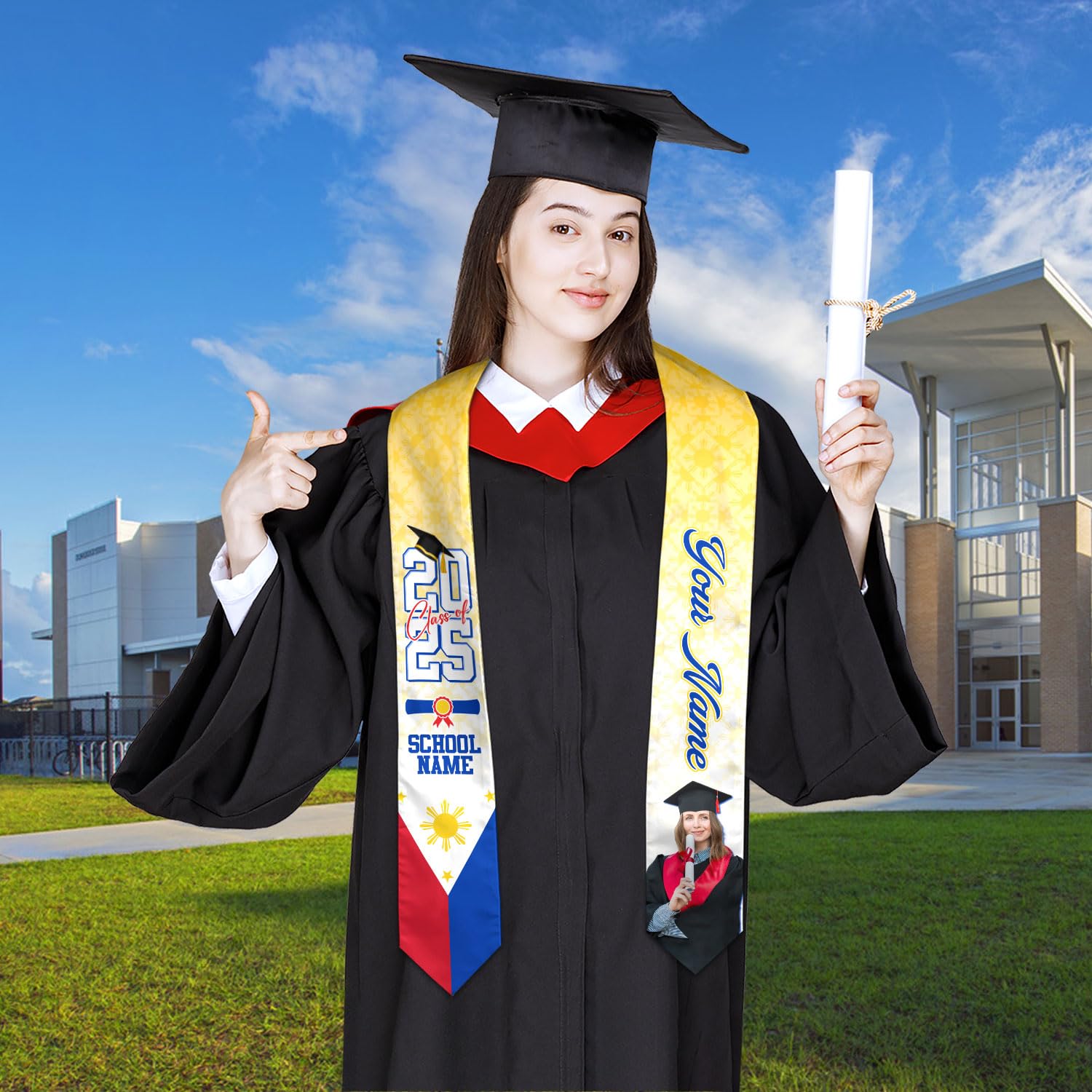 MonkeyVan Custom Philippines Flag Graduation Sash 2025, Filipino Graduation Sash Filipinos American Flag Graduation Stole 2025 Plp 6